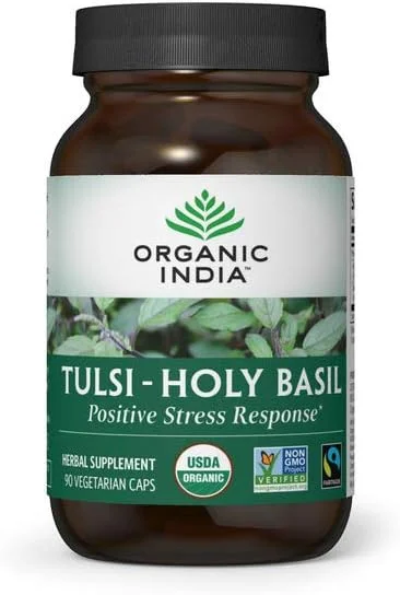 ORGANIC INDIA Tulsi Herbal Supplement - Holy Basil, Immune Support, Adaptogen, Supports Healthy Stress Response, Vegan, Gluten-Free, Kosher, USDA Certified Organic, Non-GMO - 90 Capsules