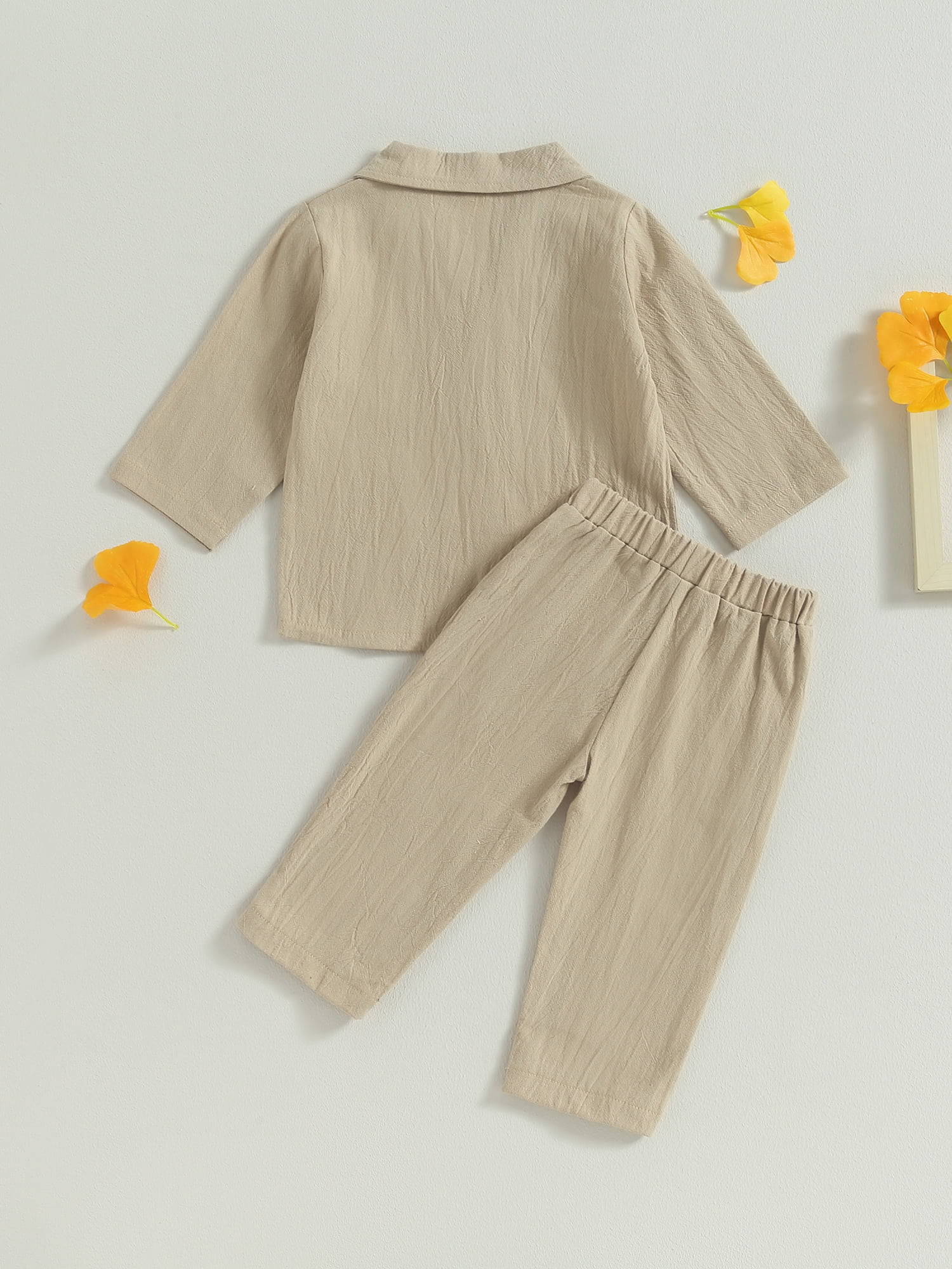 Wassery Baby Boy Linen Pants Set Long Sleeve Lapel Button Up Shirt+Elastic Waist Pants 6M 12M 18M 24M 3T Toddler Spring Fall Clothes