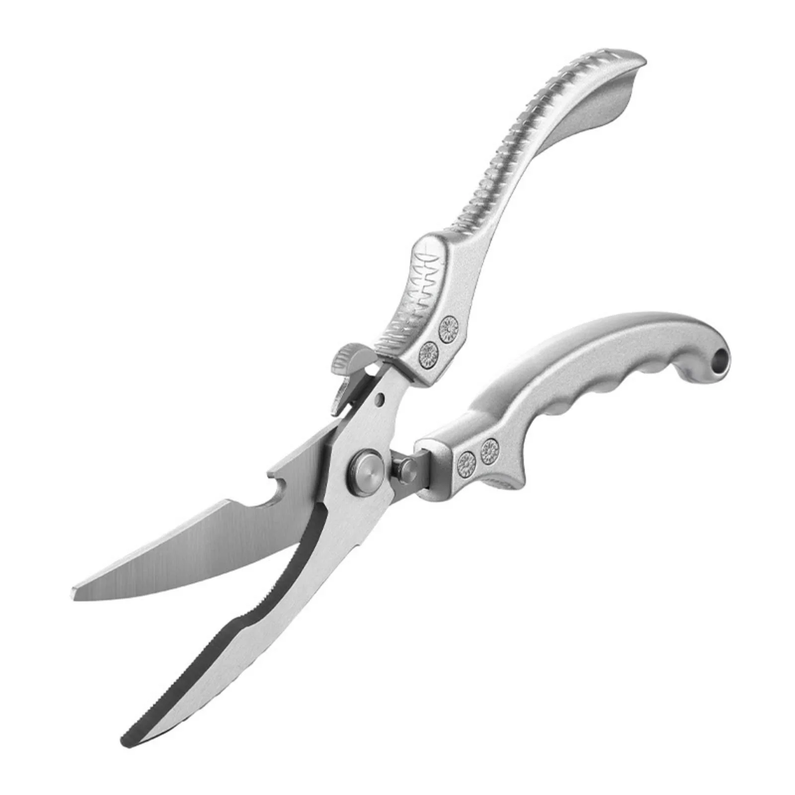 Heavy Duty Stainless Steel Poultry Shears For Bone, Chicken, Meat, Fish, Seafood, Vegetables. Premium Spring Loaded Food Scissors. One piece Kitchen Shears