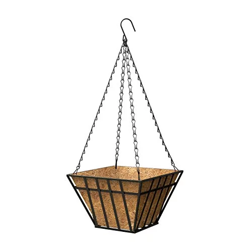 English Wide Band Square Hanging Basket, Black