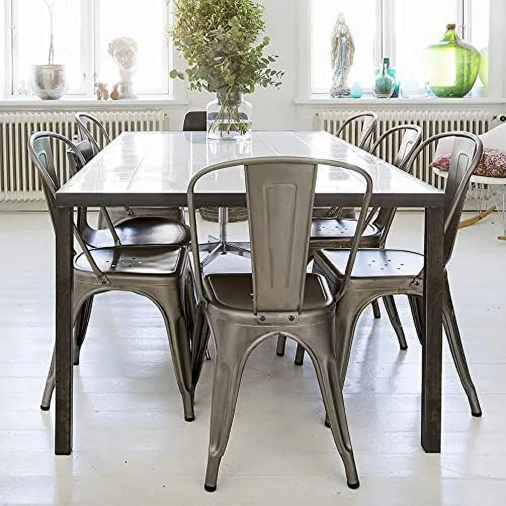 MQLIFEBOOM Metal Dining Chairs Set of 4 Stackable Dining Room Chairs Side Chairs Patio Dining Chairs with Back  Each Chair Load Capacity  340 lbs Gun Metal