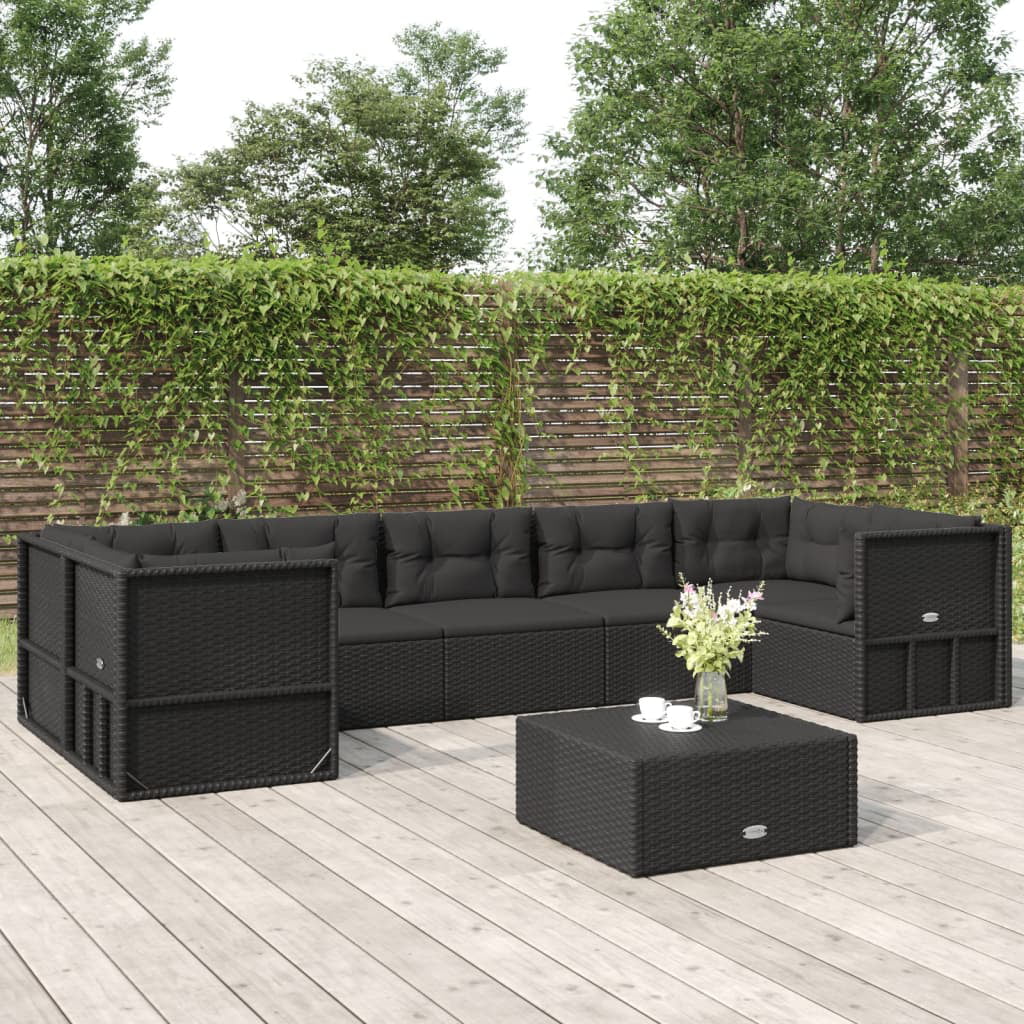 Dcenta 7 Piece Patio Set with Cushions Black Poly Rattan