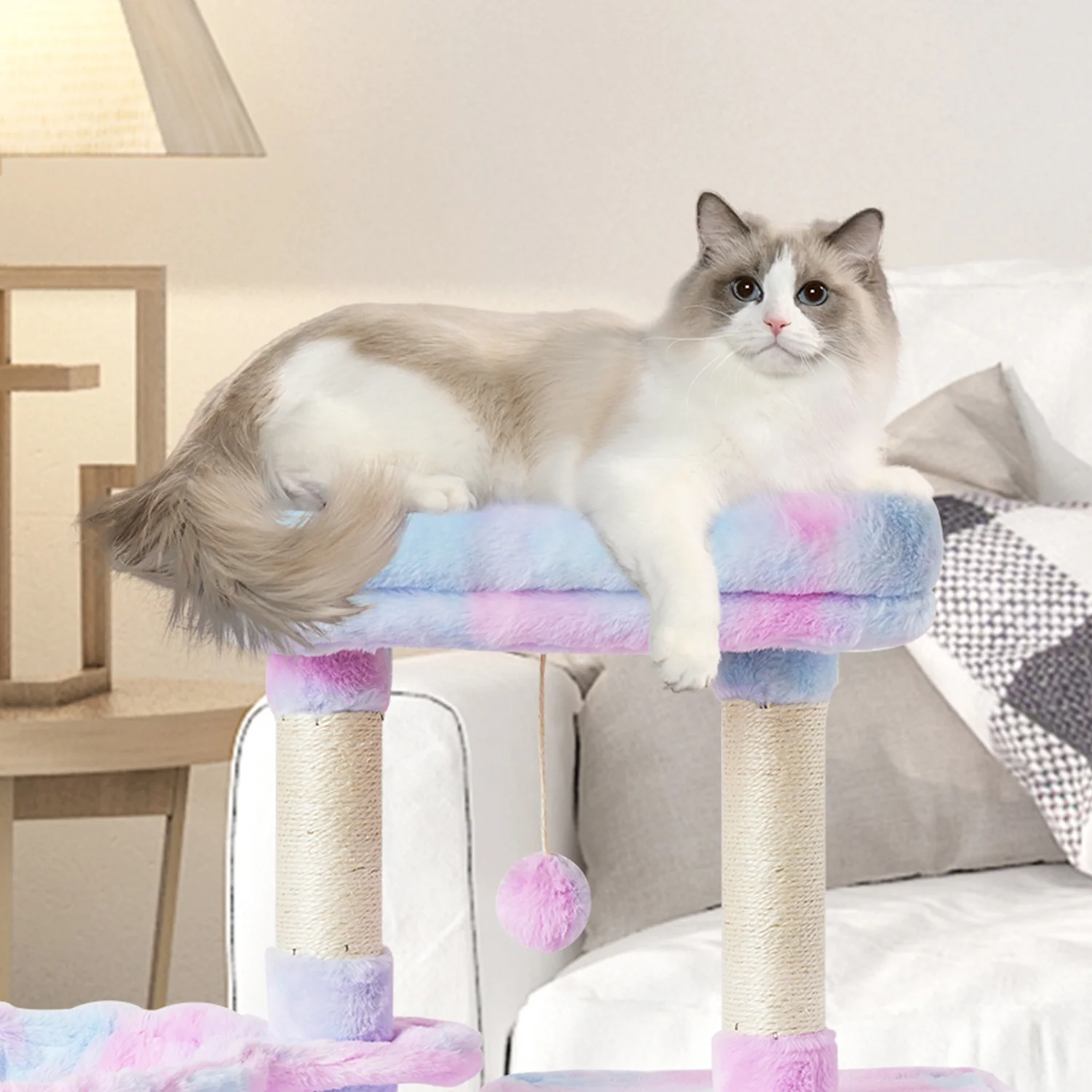 Cute Cat Tree Kitten Cat Tower for Indoor Cat Condo Sisal Scratching Posts with Jump Platform Cat Furniture Activity Center Play House Rainbow