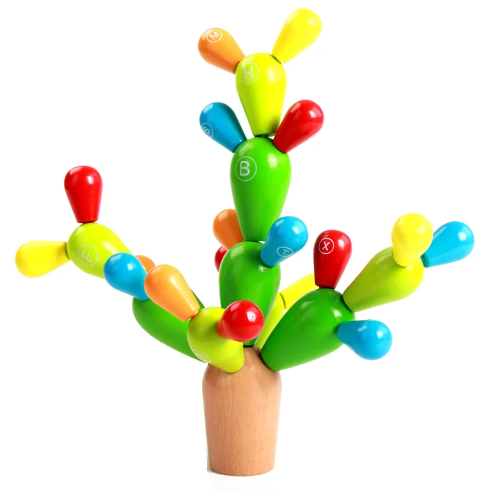 Shulemin Wooden Educational Montessori Balancing Cactus Toy Stacking Rainbow Puzzles