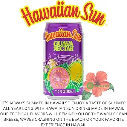 Hawaiian Sun Drinks - Guava Nectar (11.5floz x 12 cans) - Tropical Refreshing Juice