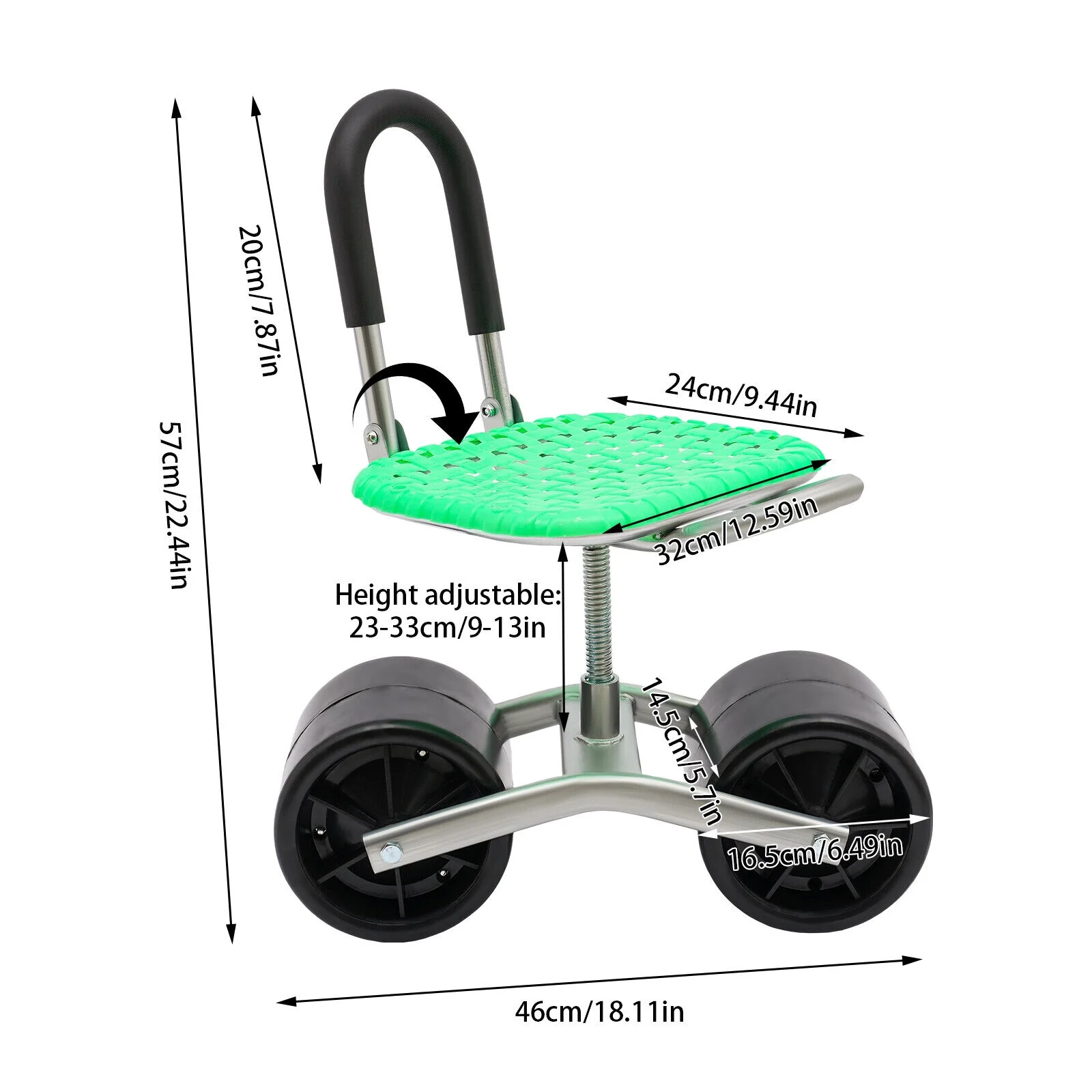Height Adjust 360° Rotates Gardening Seats w/2 Rolling Wheels Stool Kneeling Pad