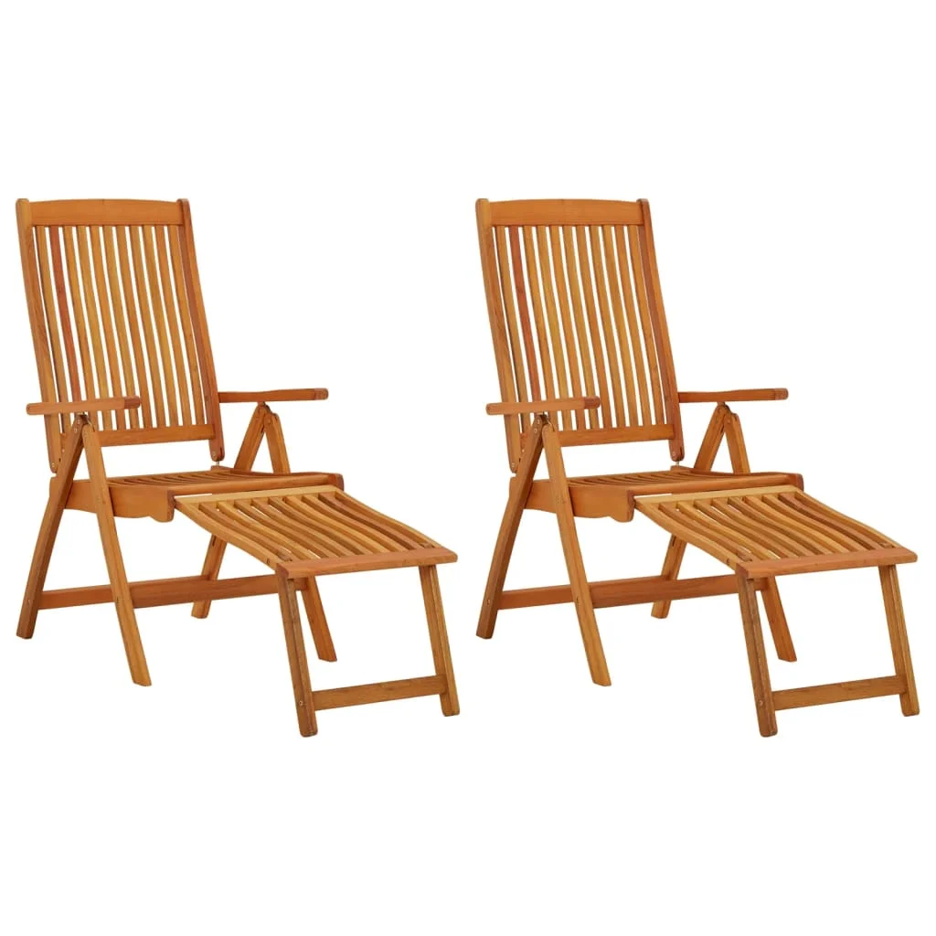 Folding Patio Chairs with Footrests 2 pcs Solid Wood Eucalyptus