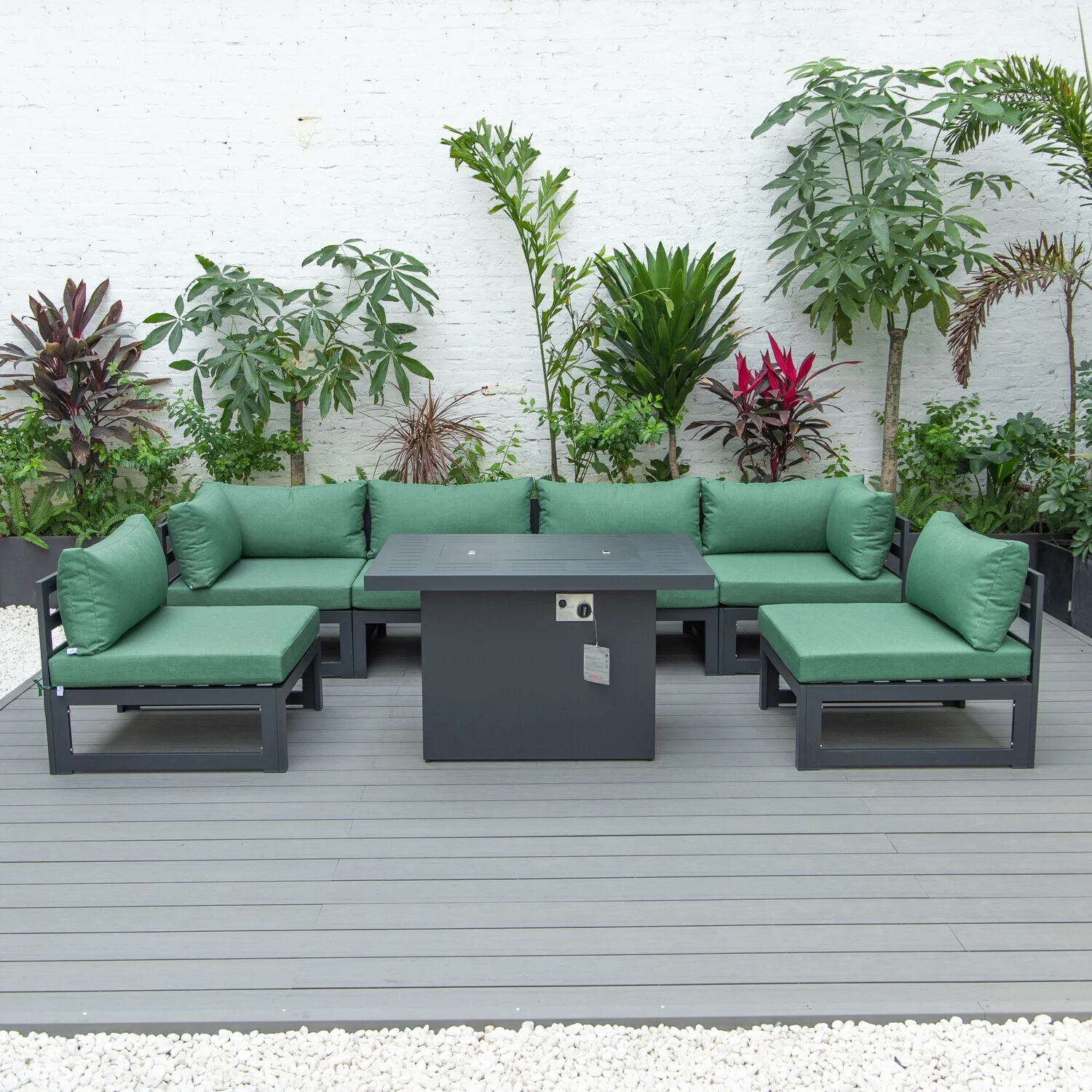 HomeStock Rococo Romance 7-Piece Patio Sectional And Fire Pit Table Black Aluminum With Cushions