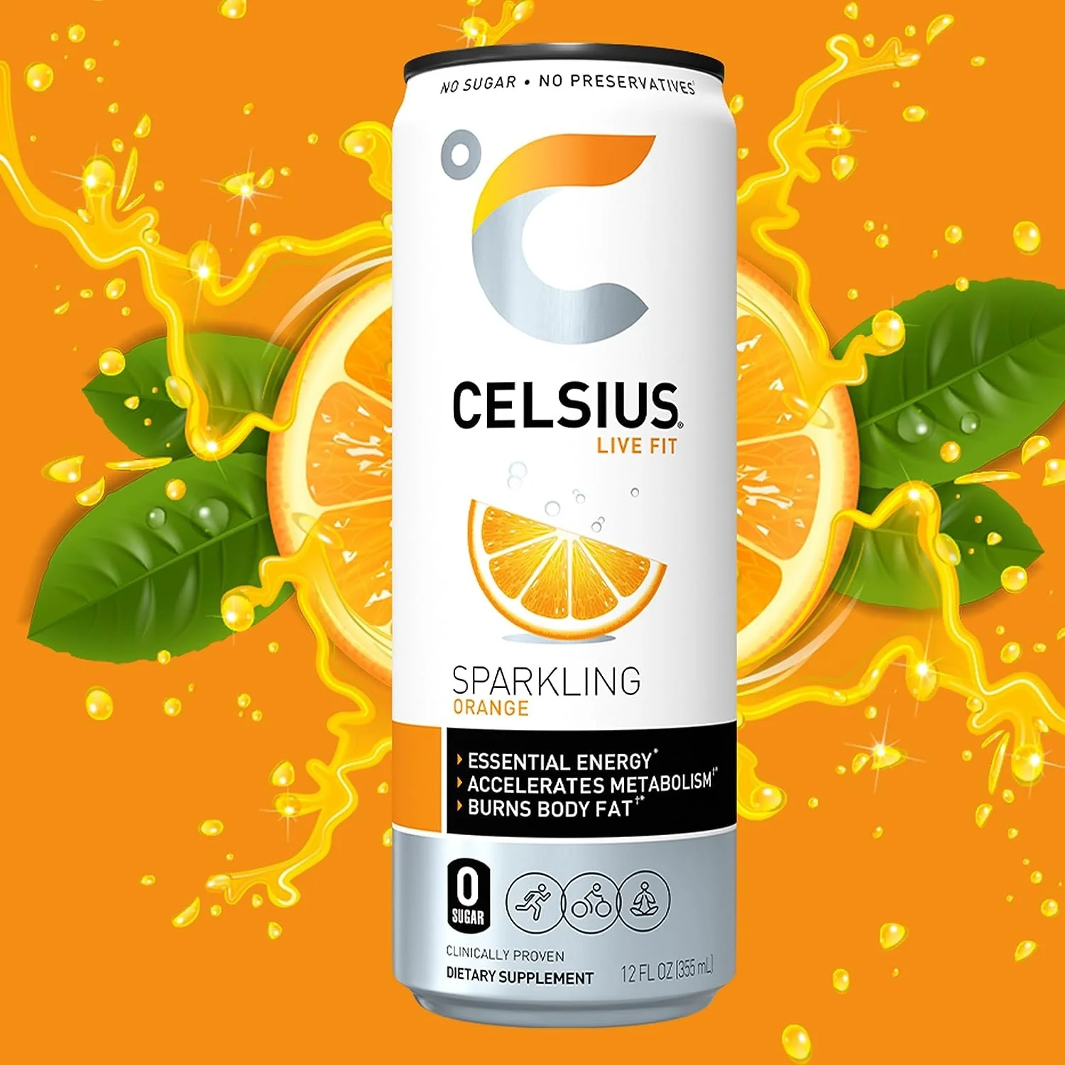 Celsius Sparkling Essential Energy Drink 12 fl oz, Slim Cans Variety Orange, Kiwi Guava, Wild Berry - 6 Pack