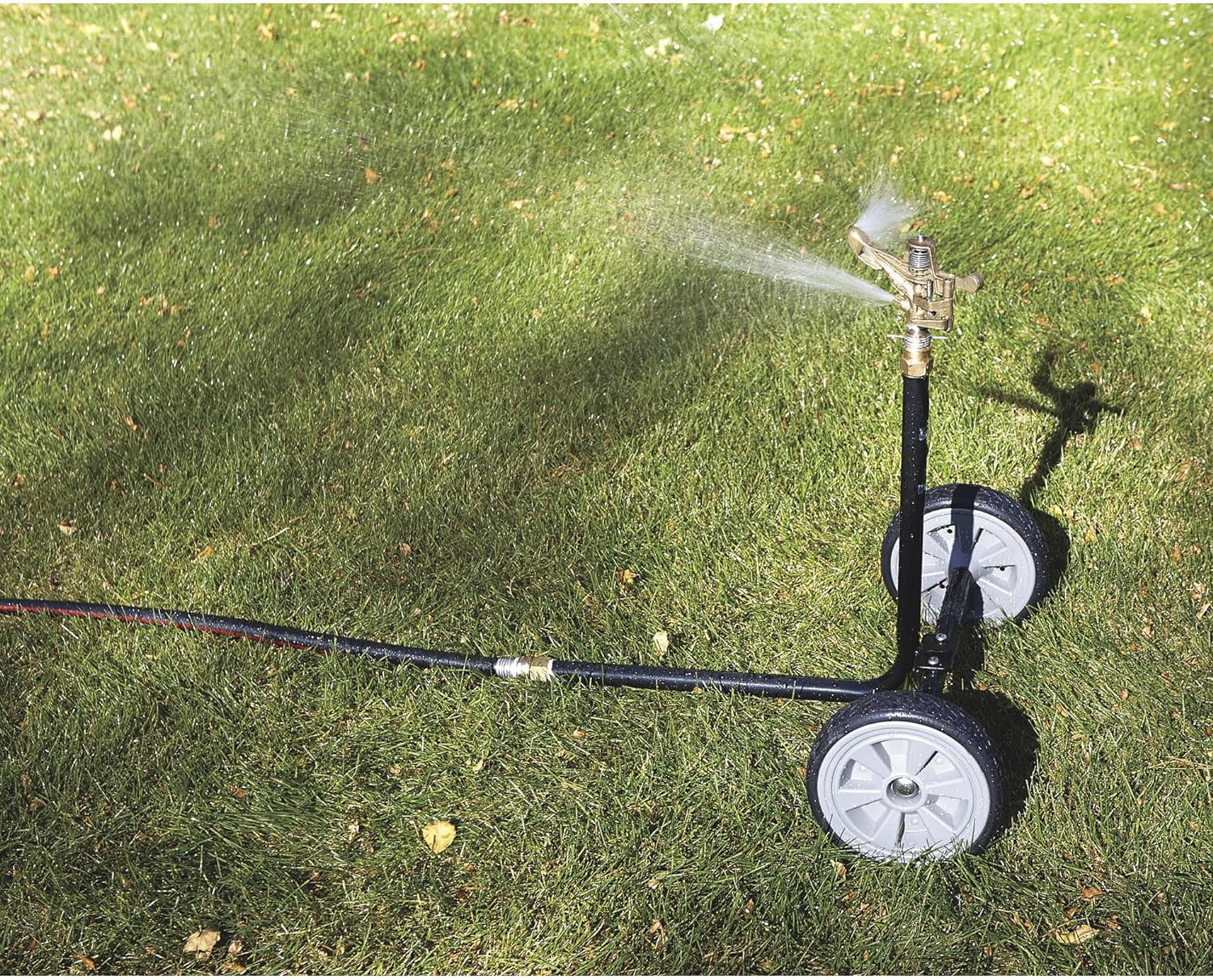 Wheeled Sprinkler - 3/4in. Brass Sprinkler Head with 2 Nozzles, 8in. Poly Wheels