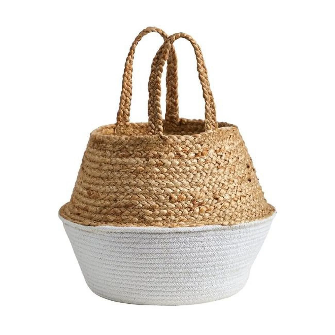 14 in. Boho Chic Handmade Cotton & Jute Woven Planter, White