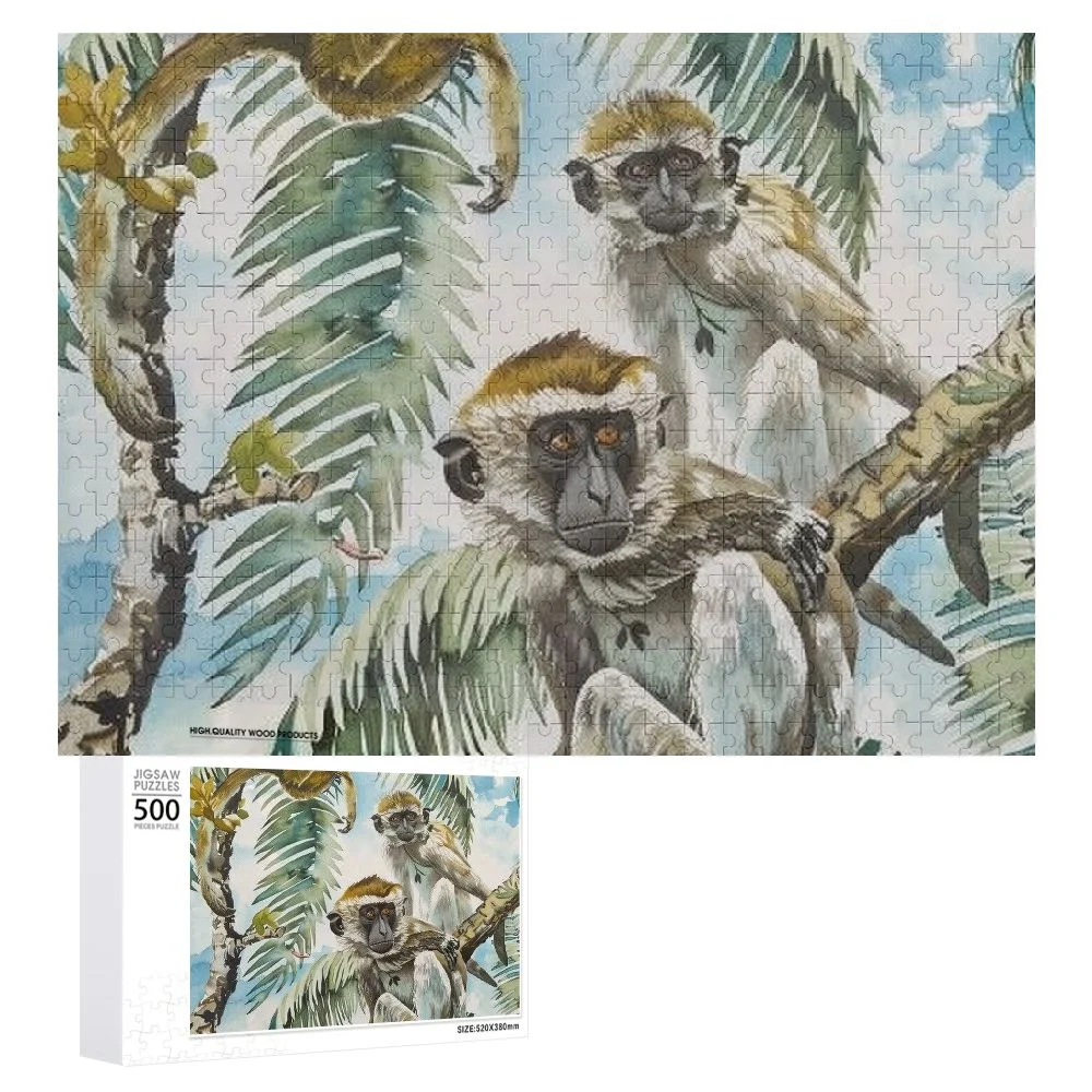 ONETECH Monkeys, Tree Branch, Leaves Wooden Jigsaw Puzzle Gift for Family Friends 500 PCS