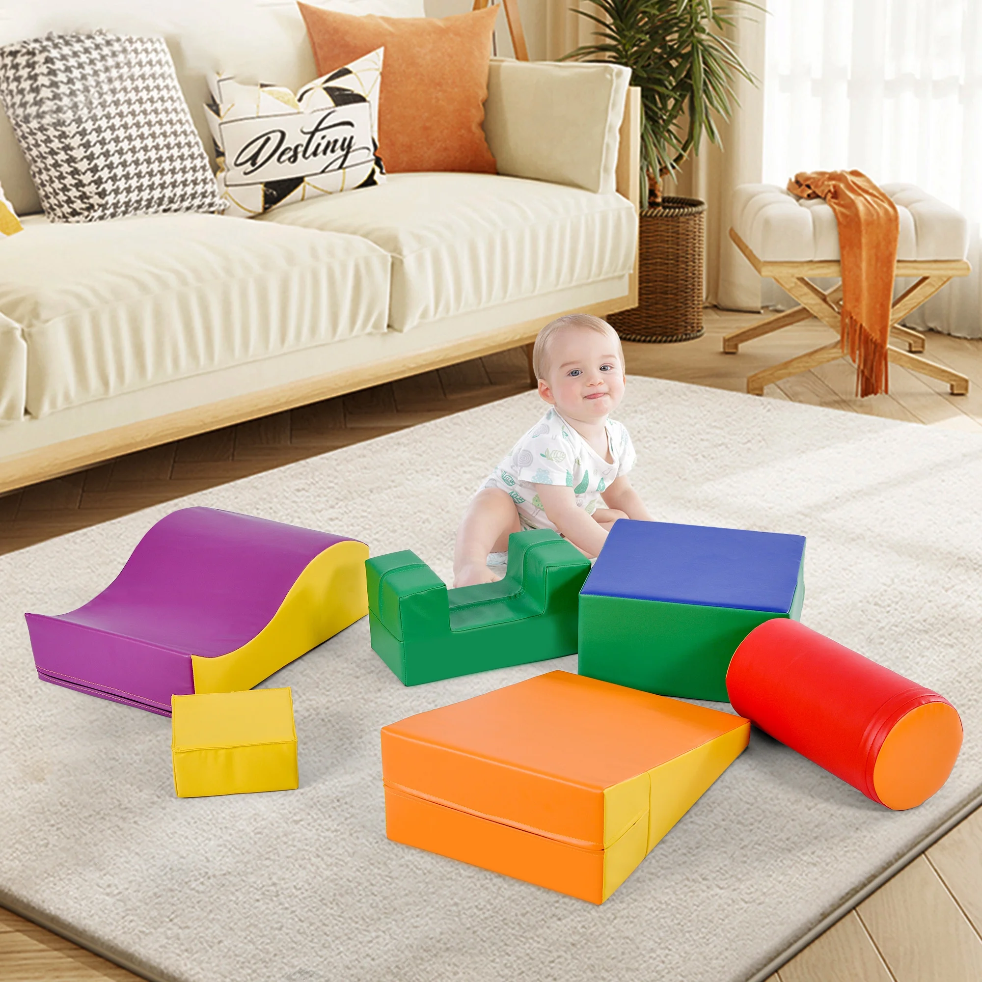 EUROCO 6 Pcs Soft Toddlers Climbing Toys, Baby Foam Climbing Blocks for Toddlers, Foam Play Gym Climbing Structures for Toddlers, Indoor Climb and Crawl Activity Play Set