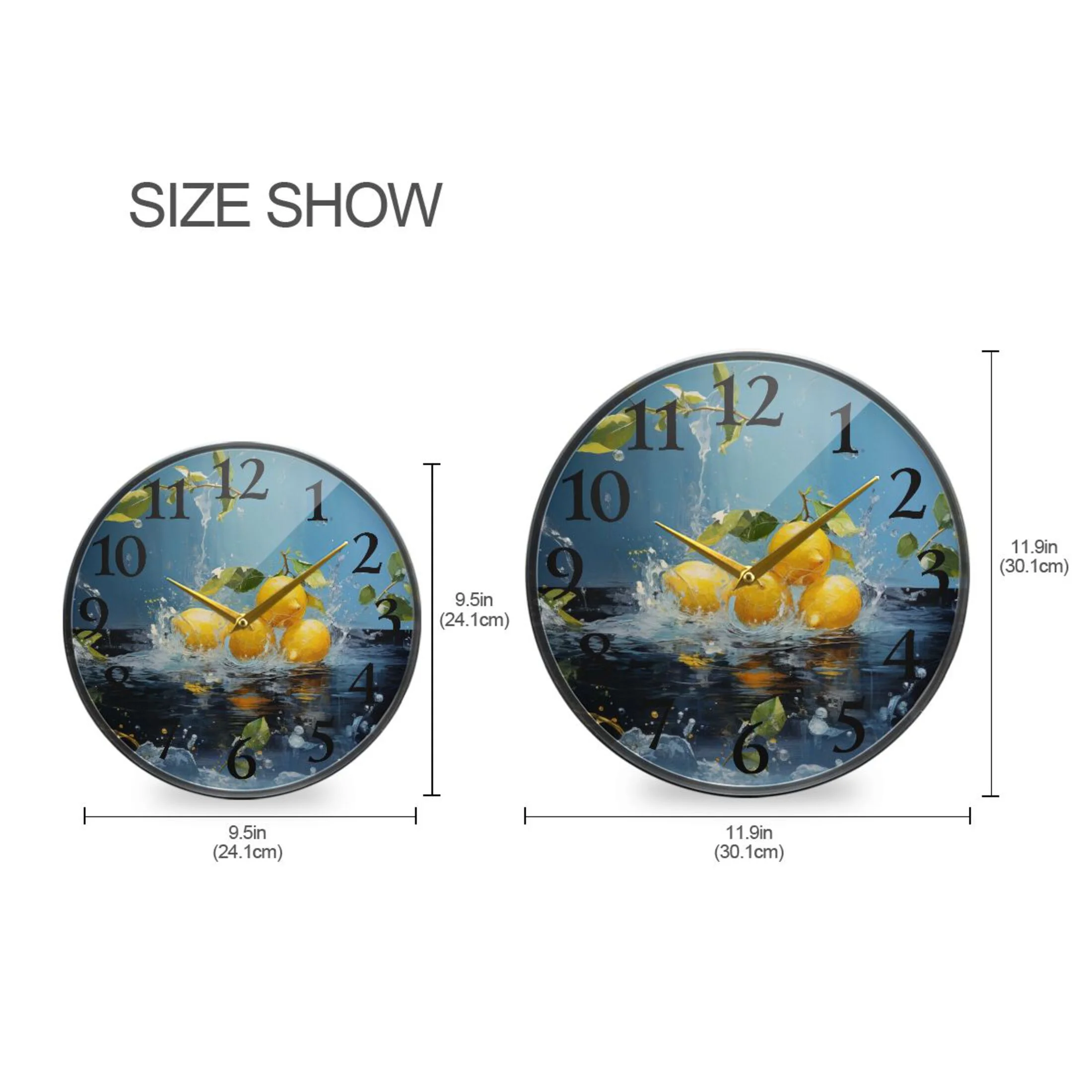 Lemon in Water Wall Clocks Battery Operated 11.9 Inch Round Clock Acrylic Silent Non-Ticking Bedroom Living Room Decorative Clocks