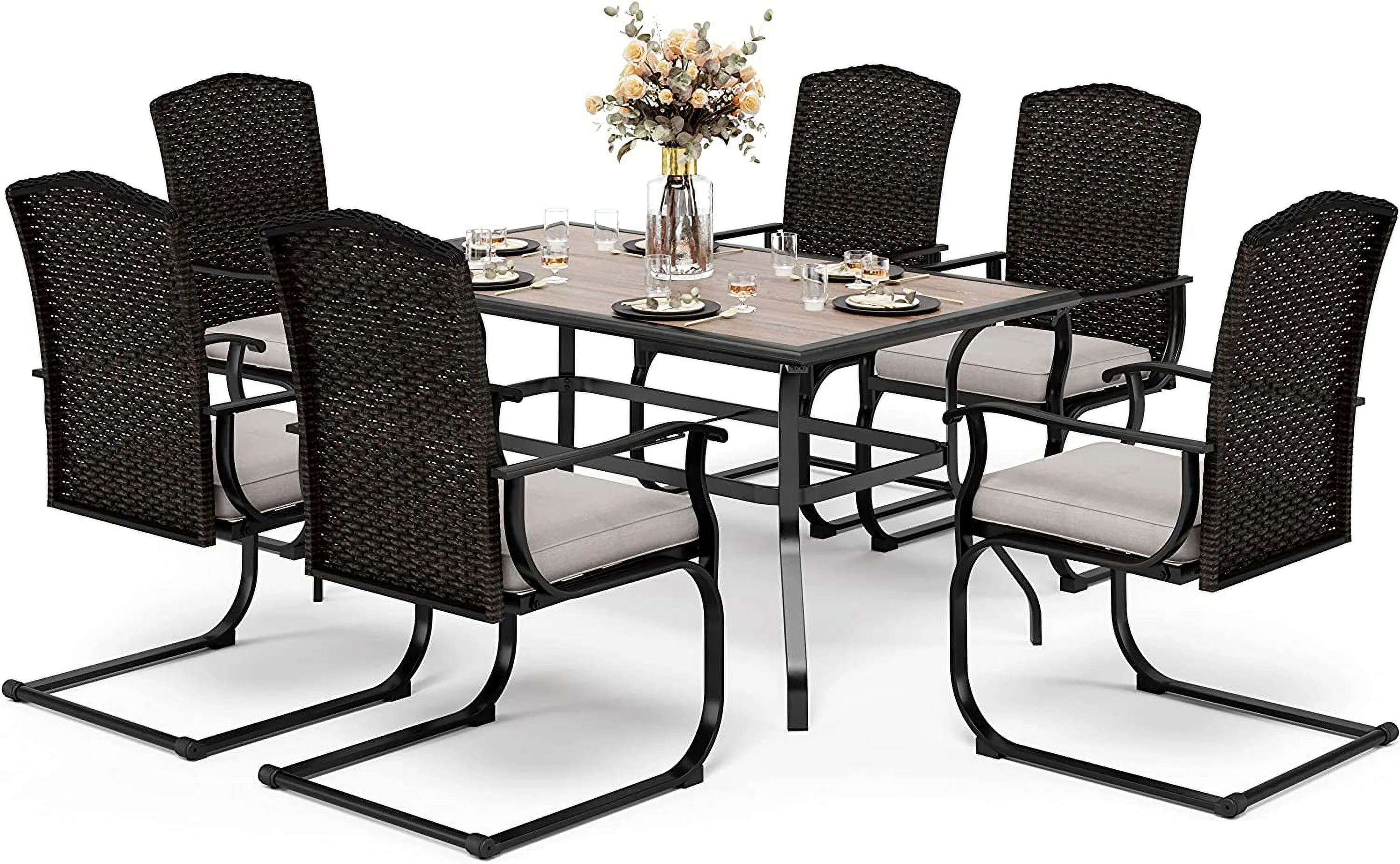 VALLEY Patio Dining Set 5 PCS C Spring Outdoor Dining Sets Wicker Patio Chairs with Cushion 37\u201Dx37\u201Dx28\u201DSquare Table 1.57" Umbrella Hole for Outdoor Kitchen Lawn Garden.