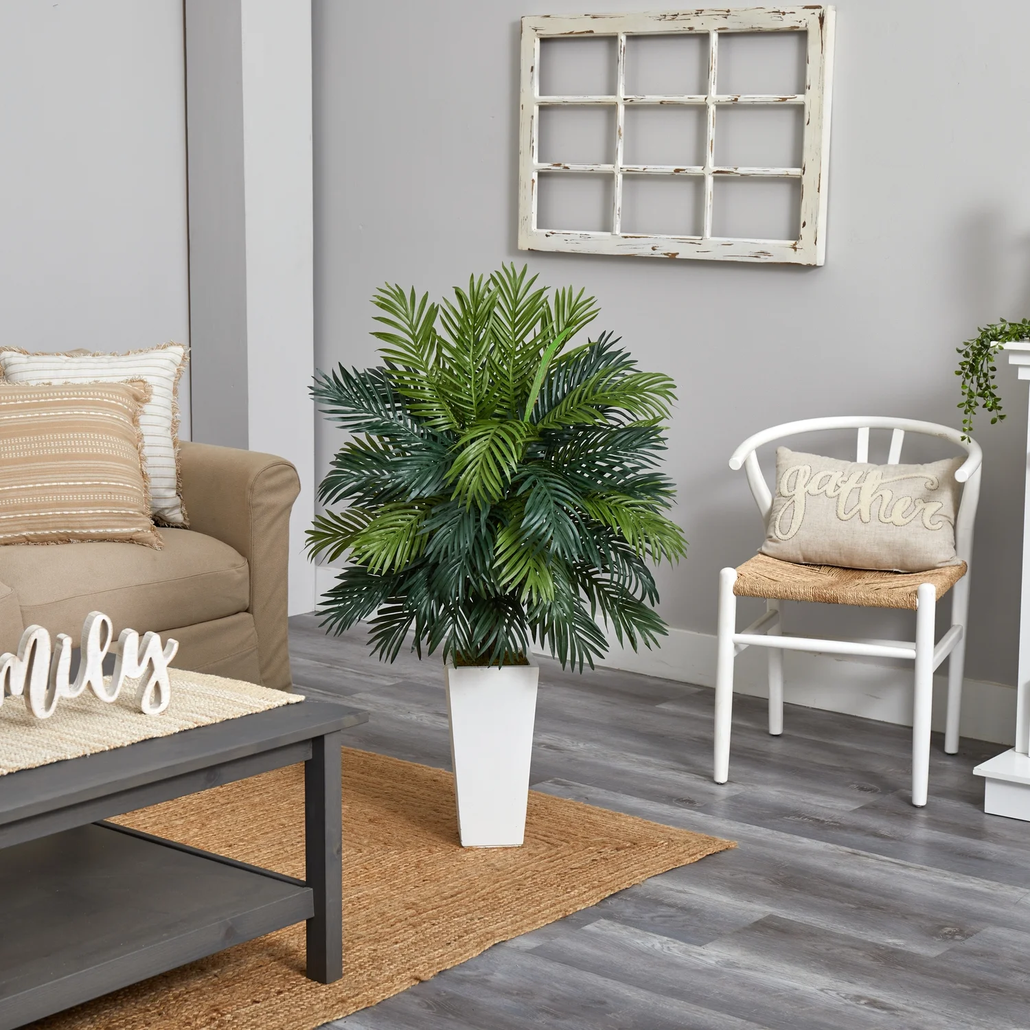 Areca Palm Artificial Plant in White Tower Planter