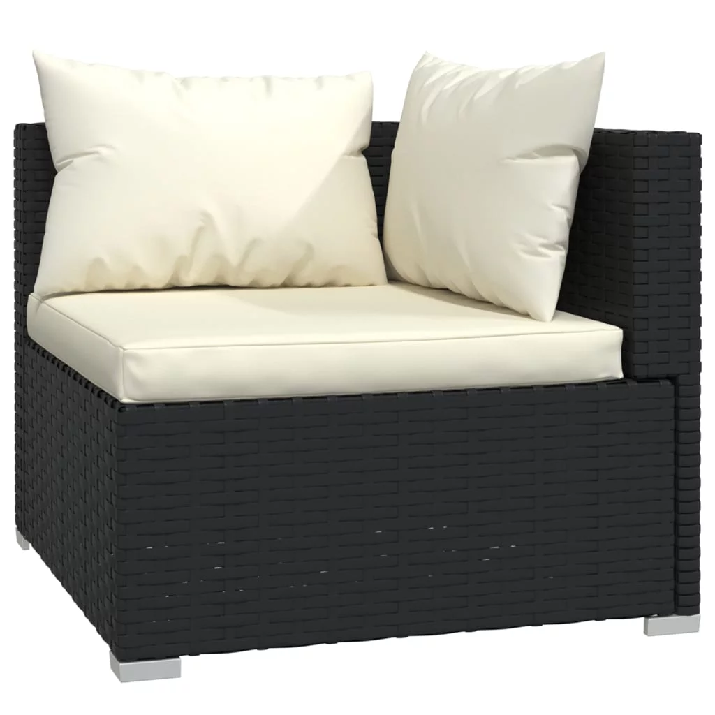 Carevas 7 Piece Patio Set with Cushions Black Poly Rattan