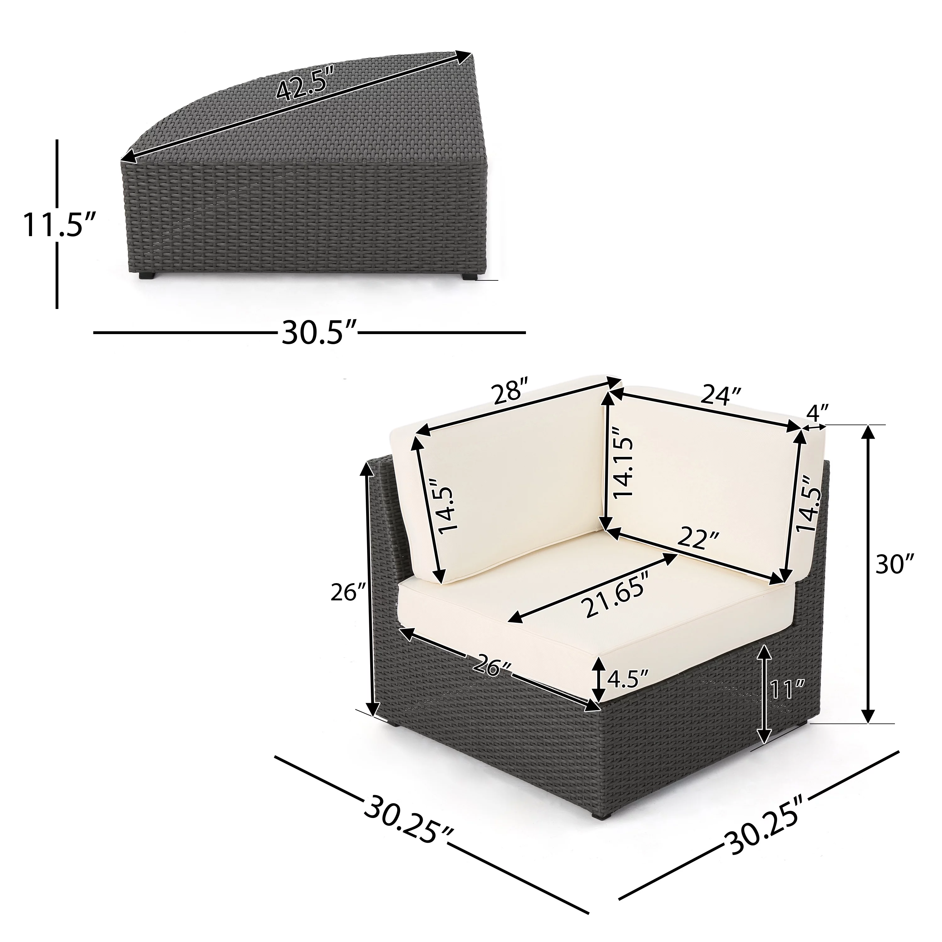 Keyston 12 Piece Outdoor Wicker Sectional Sofa Set with Cushions, Gray, White