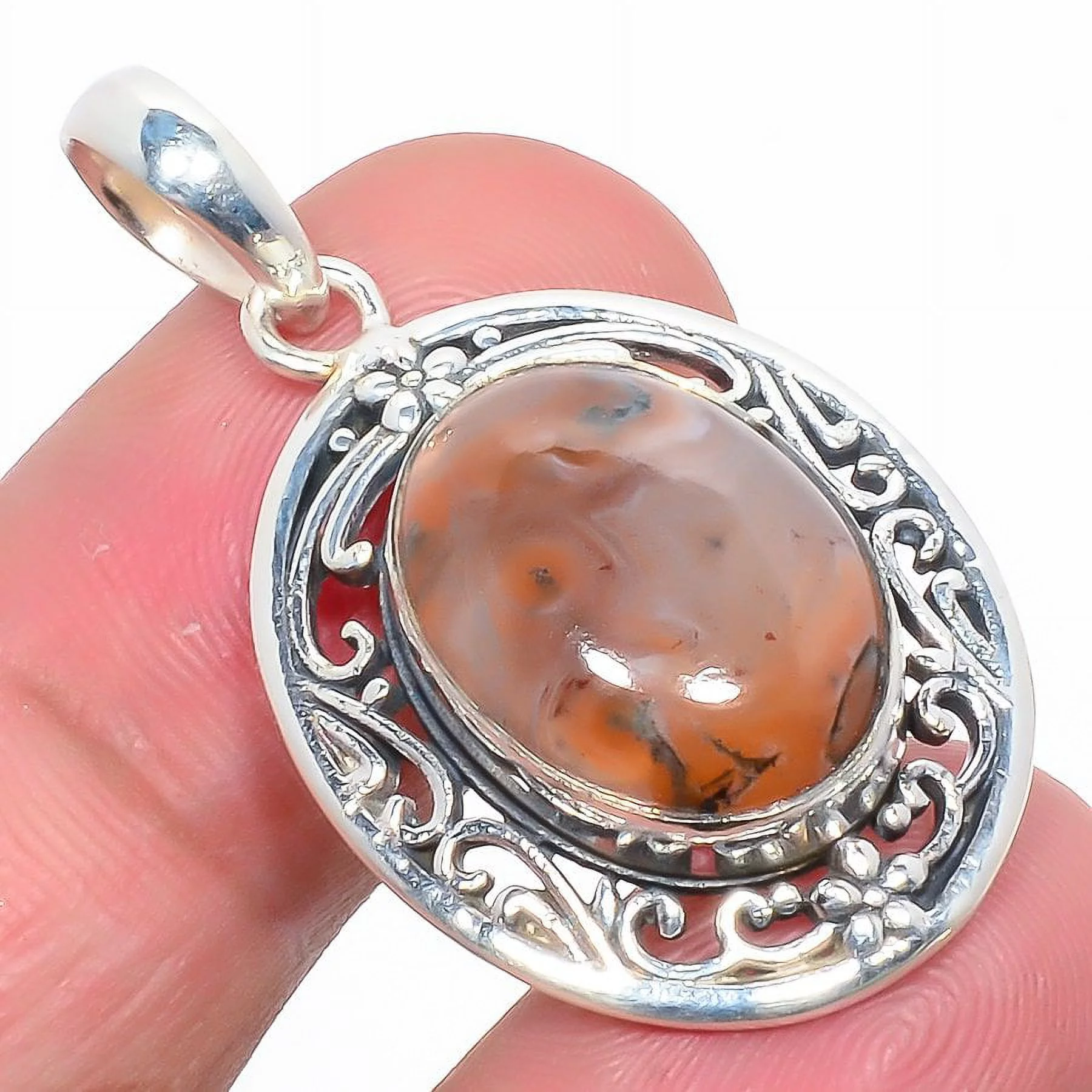 African Plum Agate Jasper 925 Silver Plated Bali Pendant 1.38