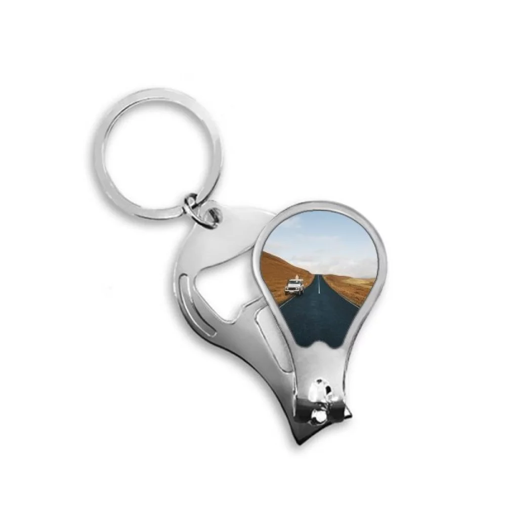 Autumn Car Country Road Travel Sky Grass Fingernail Clipper Cutter Opener Key Chain Scissor