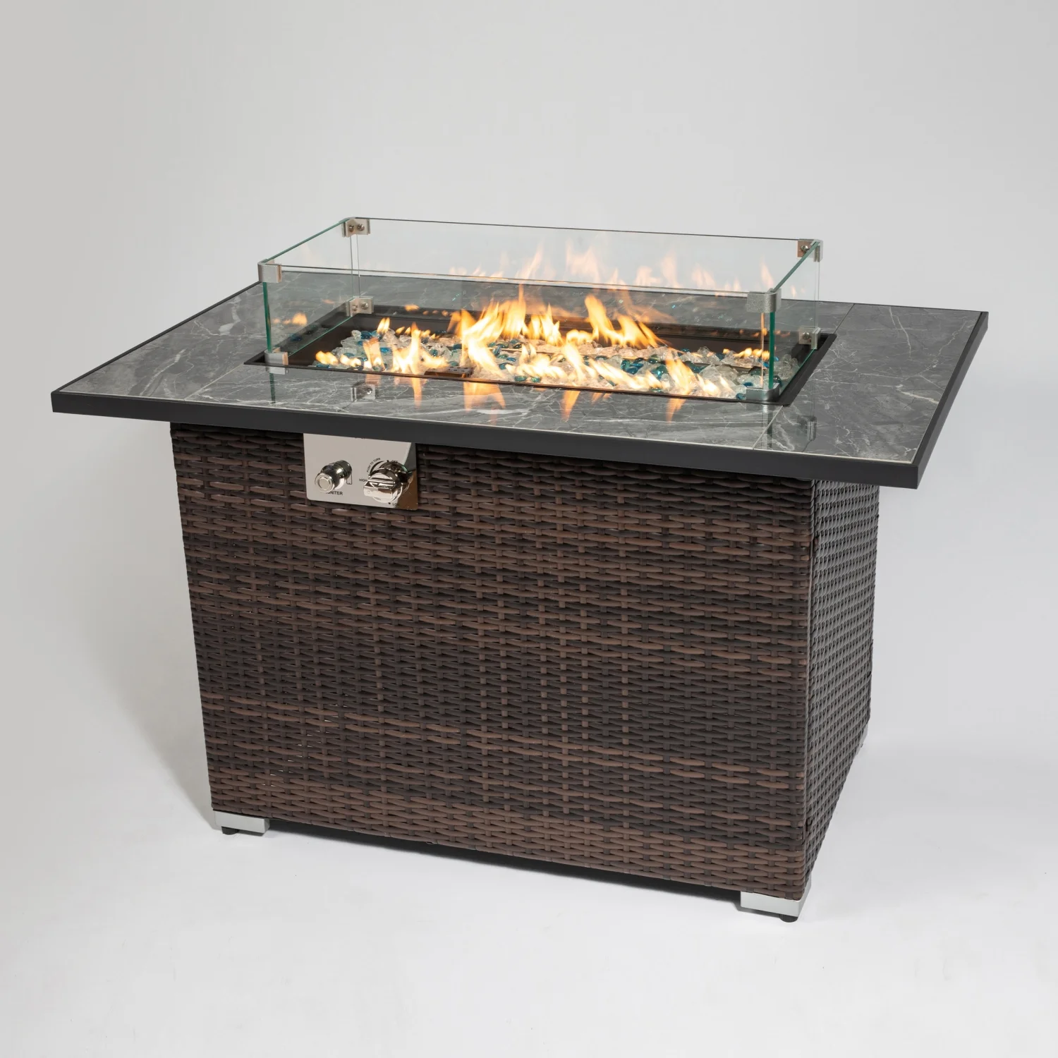 Outdoor Propane Fire Table with Stylish Ceramic Tabletop - 44inch Gas Fire Pit Table for Patio and Garden Use