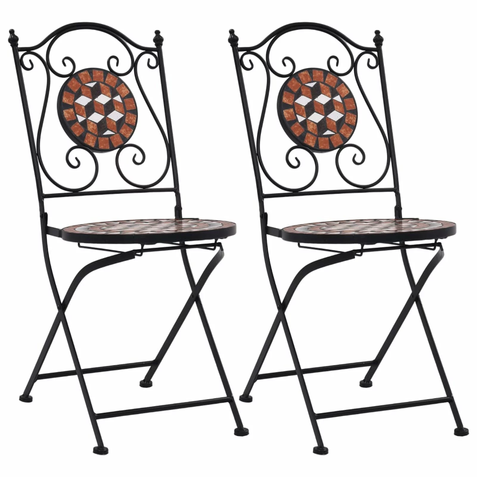 moobody 2 Piece Garden Bistro Chairs Folding Ceramic Seat Iron Frame  Dining Chair Brown for Patio, Balcony, Backyard 20.5 x 14.6 x 34.3 Inches (W x D x H)