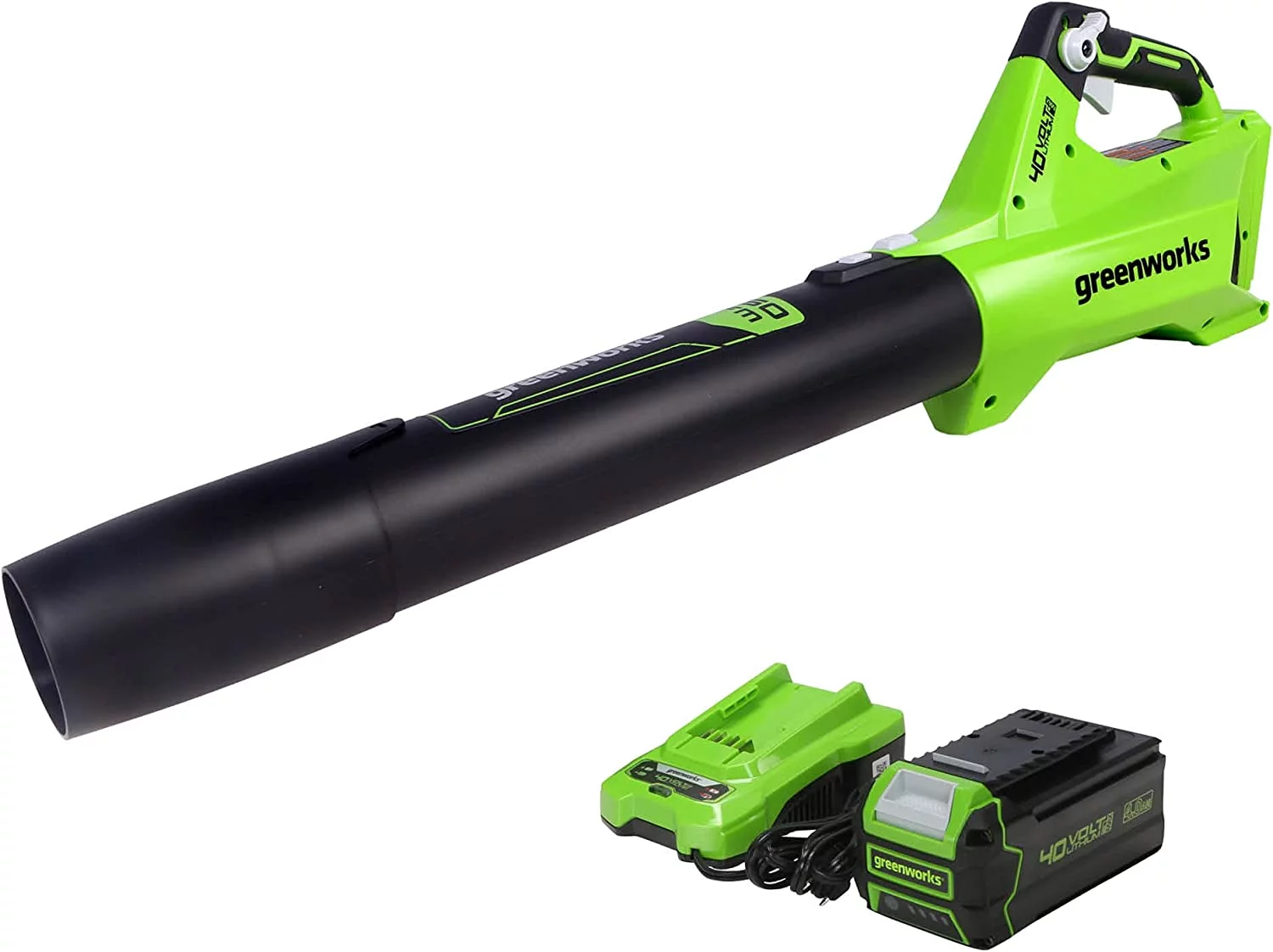 Greenworks 40V (120 MPH / 450 CFM) Cordless Axial Blower, 4Ah USB Battery (USB Hub) and Charger Included