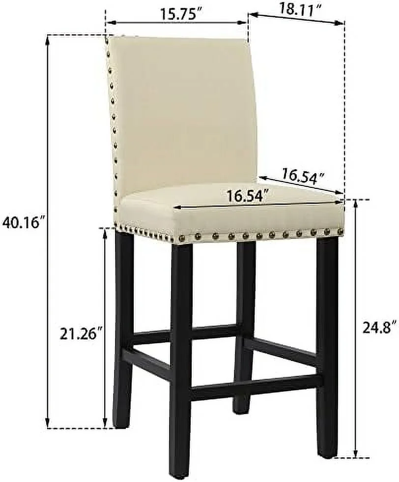 HYHBIBOOM Nailhead 24 Inches Counter Height Stools Upholstered  Stools with Solid Wood Legs   (Beige)