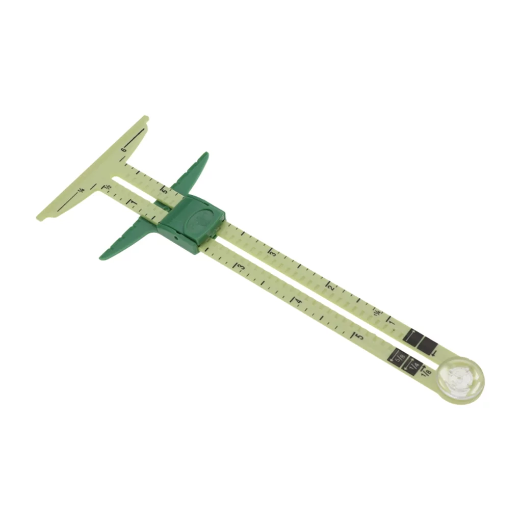 Cusimax 5 in 1 Handy Sliding Sewing Gauge Quilting Tools Beginner Quilting Hem Plastic T Gauge Measuring Tool Green