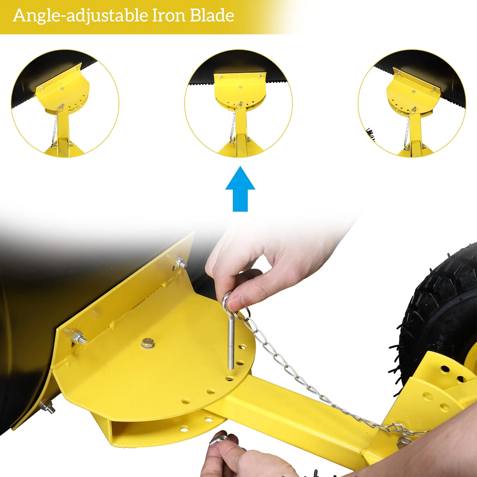 Long Snow Plow Shovel Angle & Height Adjustable Padded Handle Efficient Snow Clean Tool for Driveway or Pavement Yellow