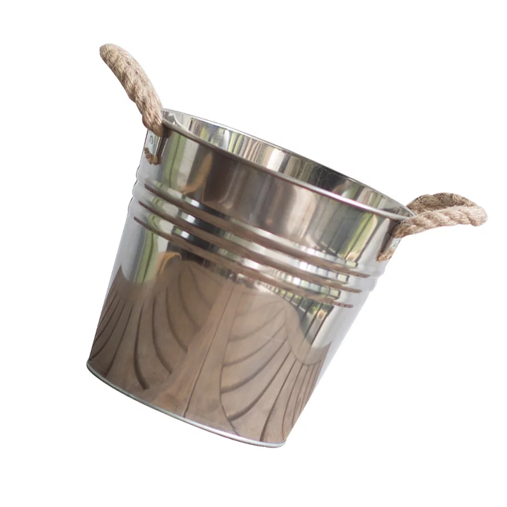 Guichaokj Creative Flower Bucket Garden Plant Container Flower Pot with Hemp Rope Handle