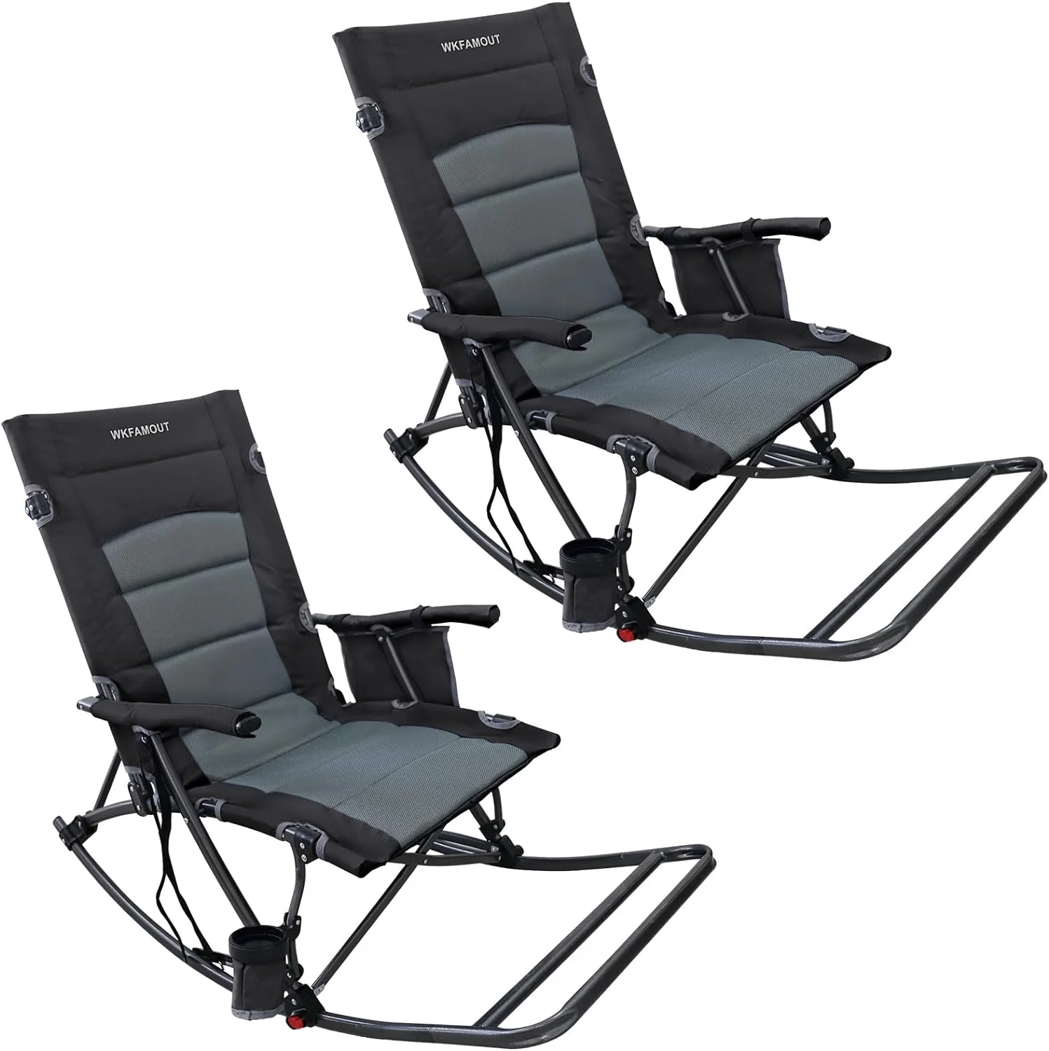 2 Pack Folding Rocking Camping Chair with Foot Rest Portable Oversized Padded Rocking Chair for Outdoor Camp, Garden, Lawn, Heavy Duty for Adults Supports 400lbs