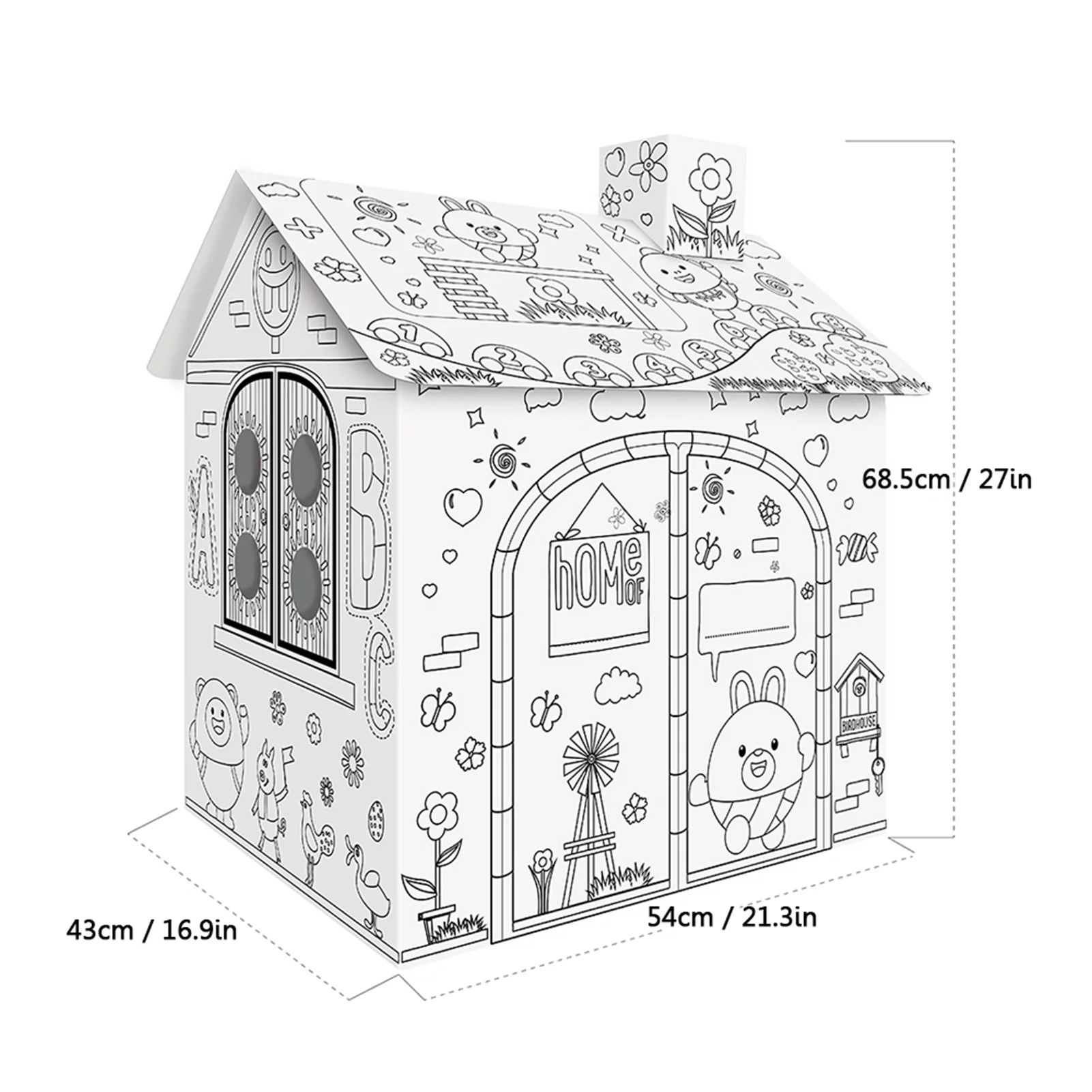 DIY Large Cardboard Coloring Creative Crafts Play House Project Assemble and Paint Educational Toys 2.2 Feet Tall For Kids Age 2,3,4,5,6,7,8