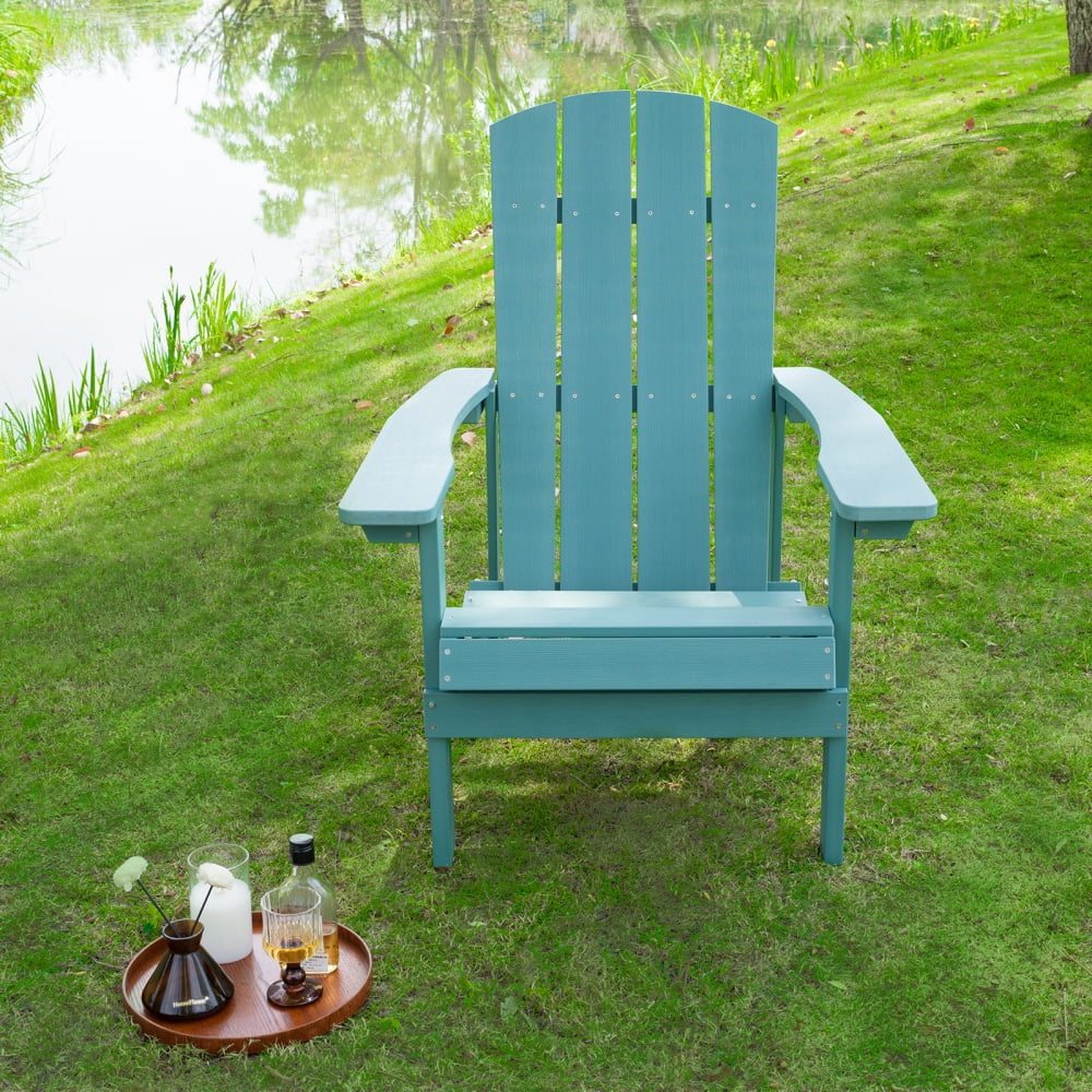MIDODO Folding Adirondack Chair, Wooden Outdoor Lawn Patio Chair Weather Resistant Fire Pit Chairs for Yard Garden