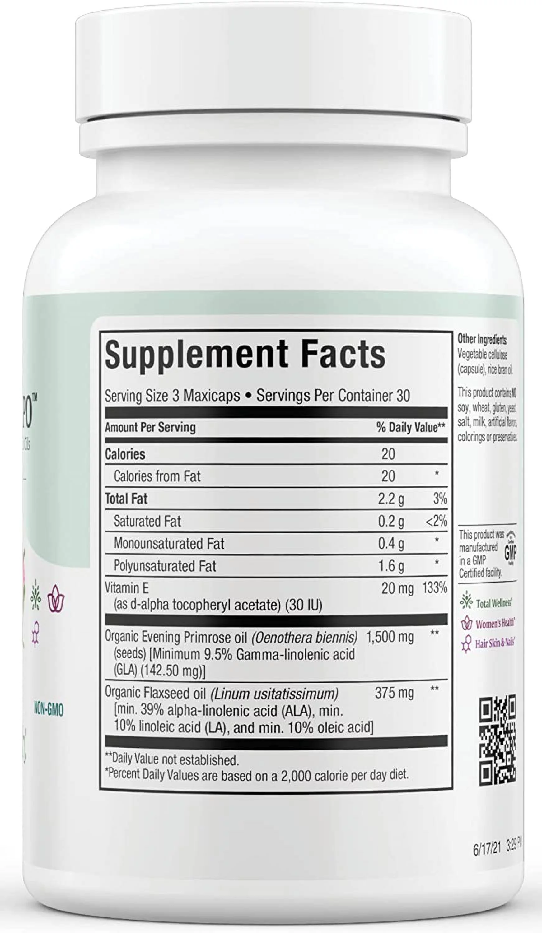 Organic Evening Primrose Oil Capsules 1500mg - EPO Gamma Linolenic Acid Supplement - Hormone Balance for Women - PMS & Hot Flashes Menopause Relief - GLA Hormonal Acne Supplements, 90 Count