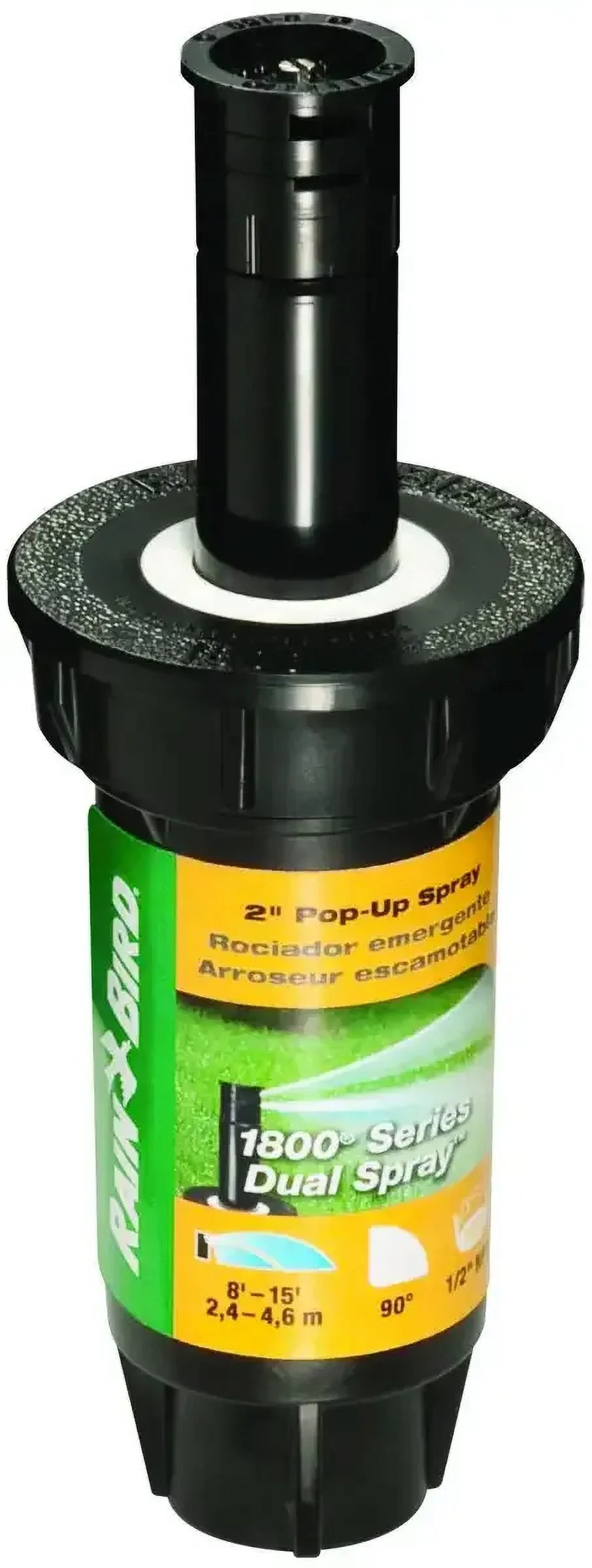 Rainbird 1802QDS Spray Head Sprinkler, 1/2 Inch Connection, Female National Pipe Thread, 8 to 15 Foot Plastic