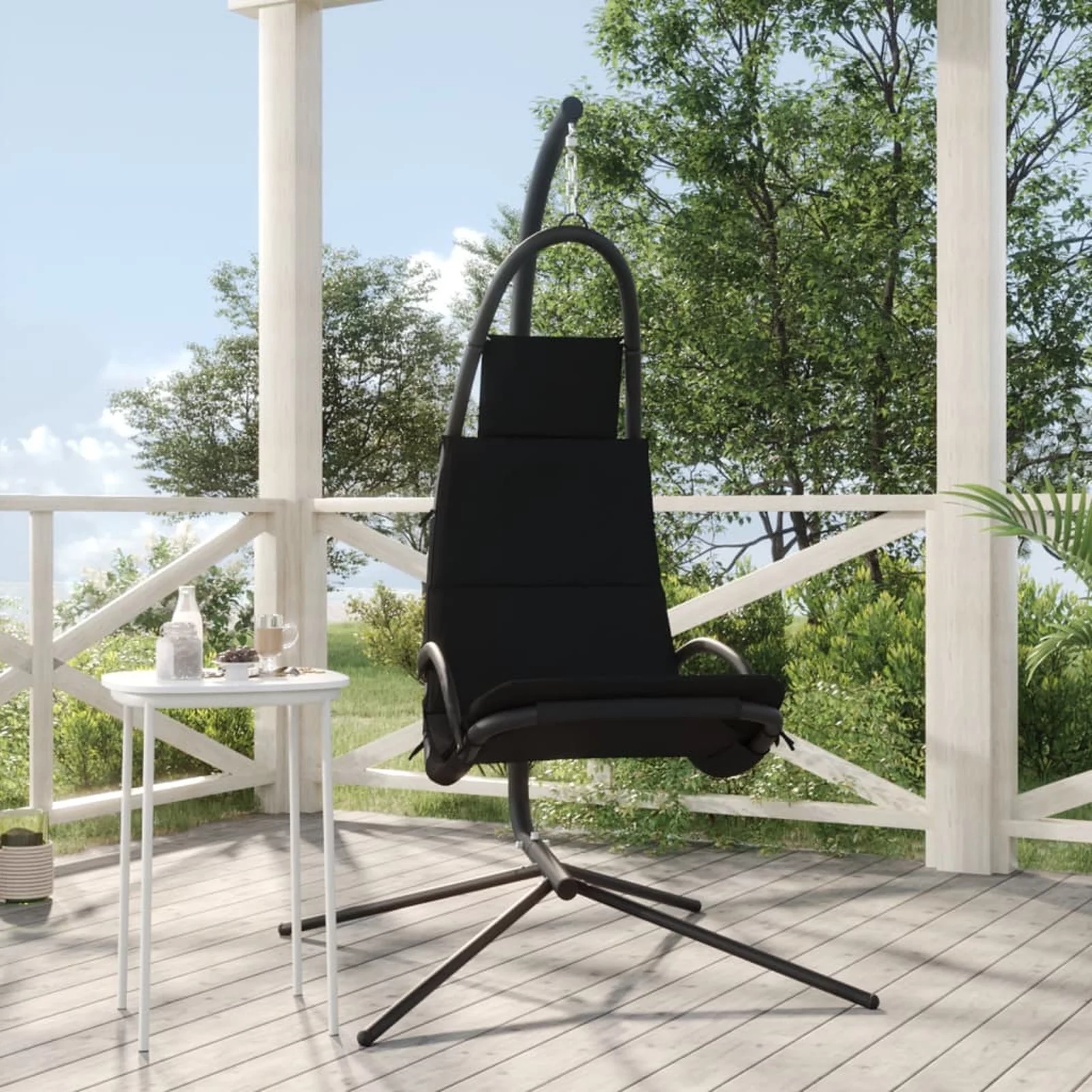Andoer Garden Swing Chair with Cushion Black Oxford Fabric and Steel