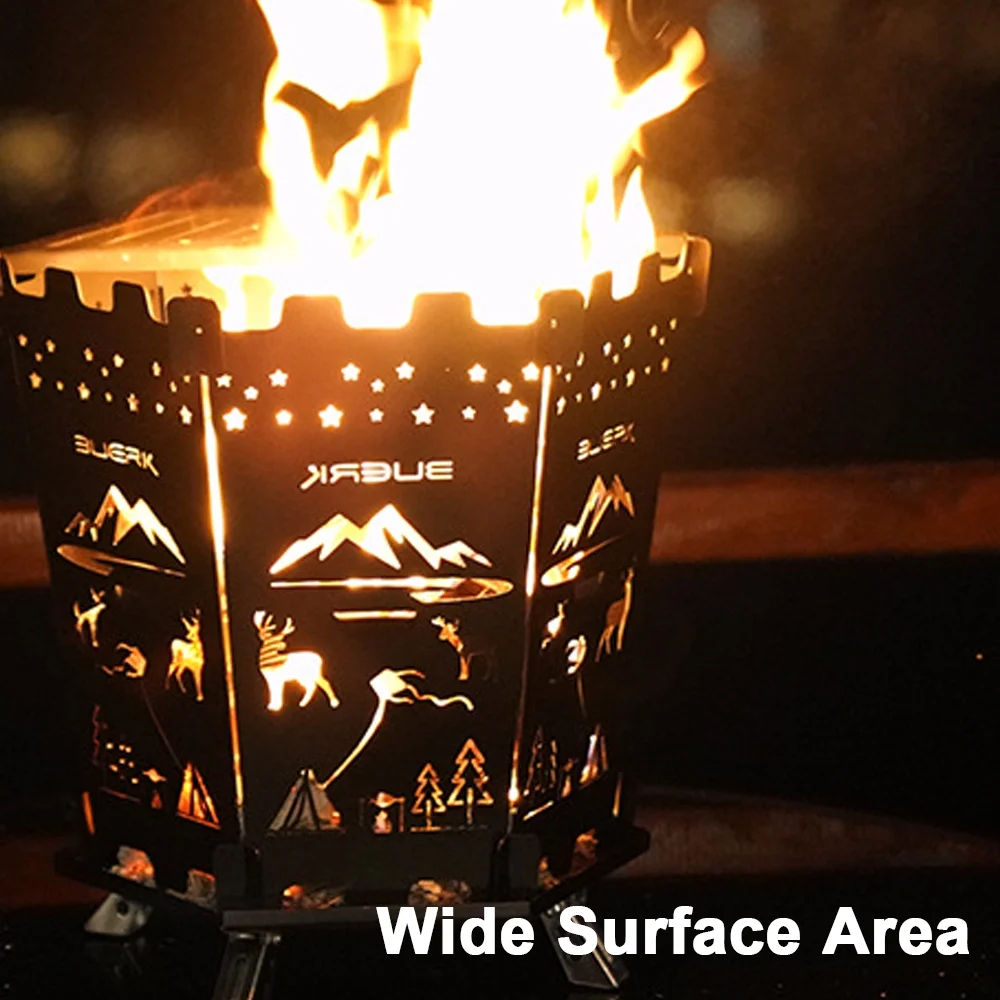 BUERK Portable Stainless Steel Brazier for Camping Picnic BBQ Detachable Heating Furnace Charcoal Firewood Cooking Warming Accessory
