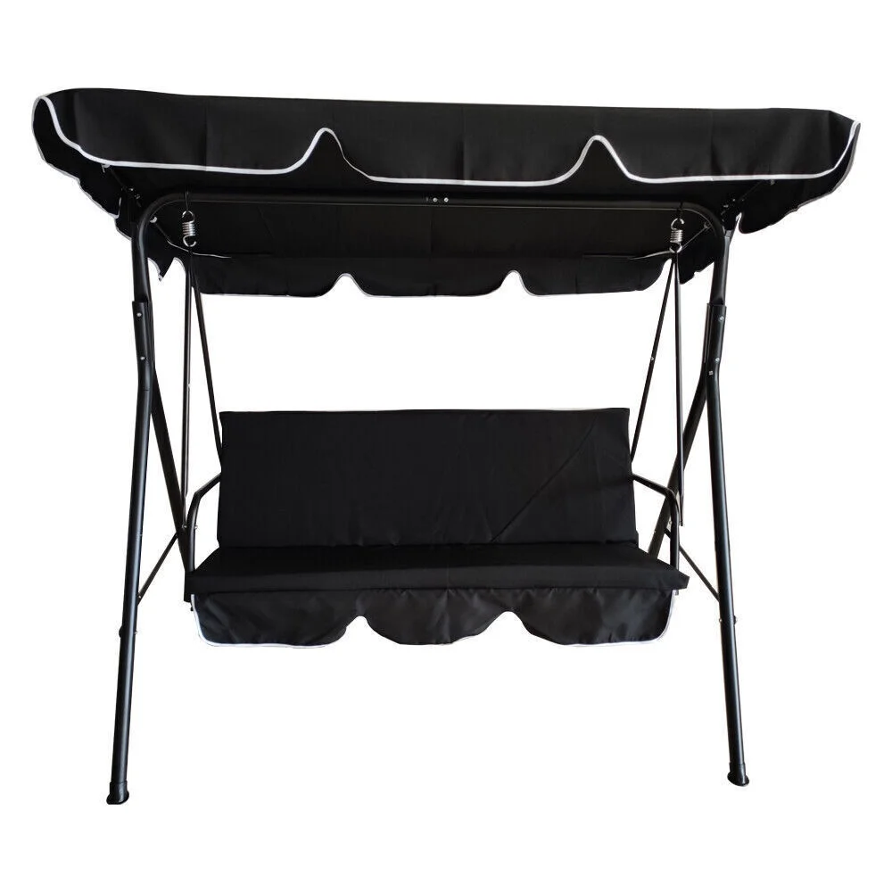 Porch Hanging Swing Chair with Canopy Bench Lounge Chair 3-seat Padded Black