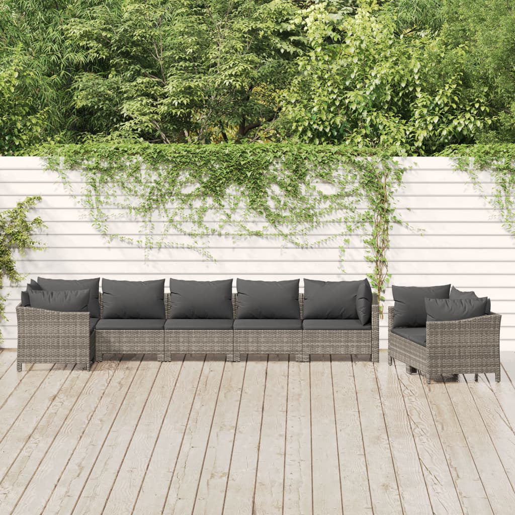 Dcenta 8 Piece Patio Set with Cushions Gray Poly Rattan