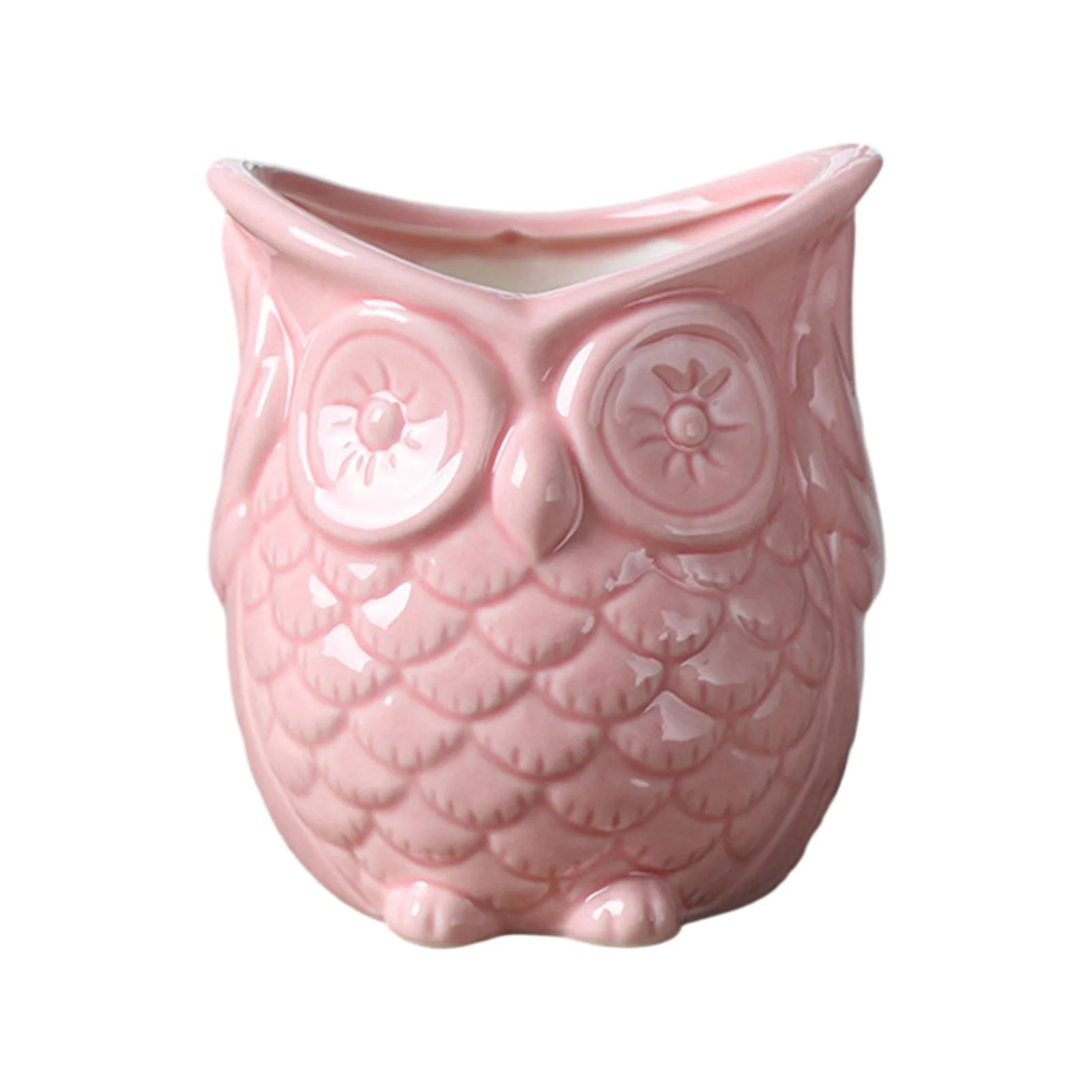 Miulika Flowerpot Indoor Plant Pot Owl Shape Cute Japanese Planter Container for Indoor Decoration Office Home Balcony No listen Pink