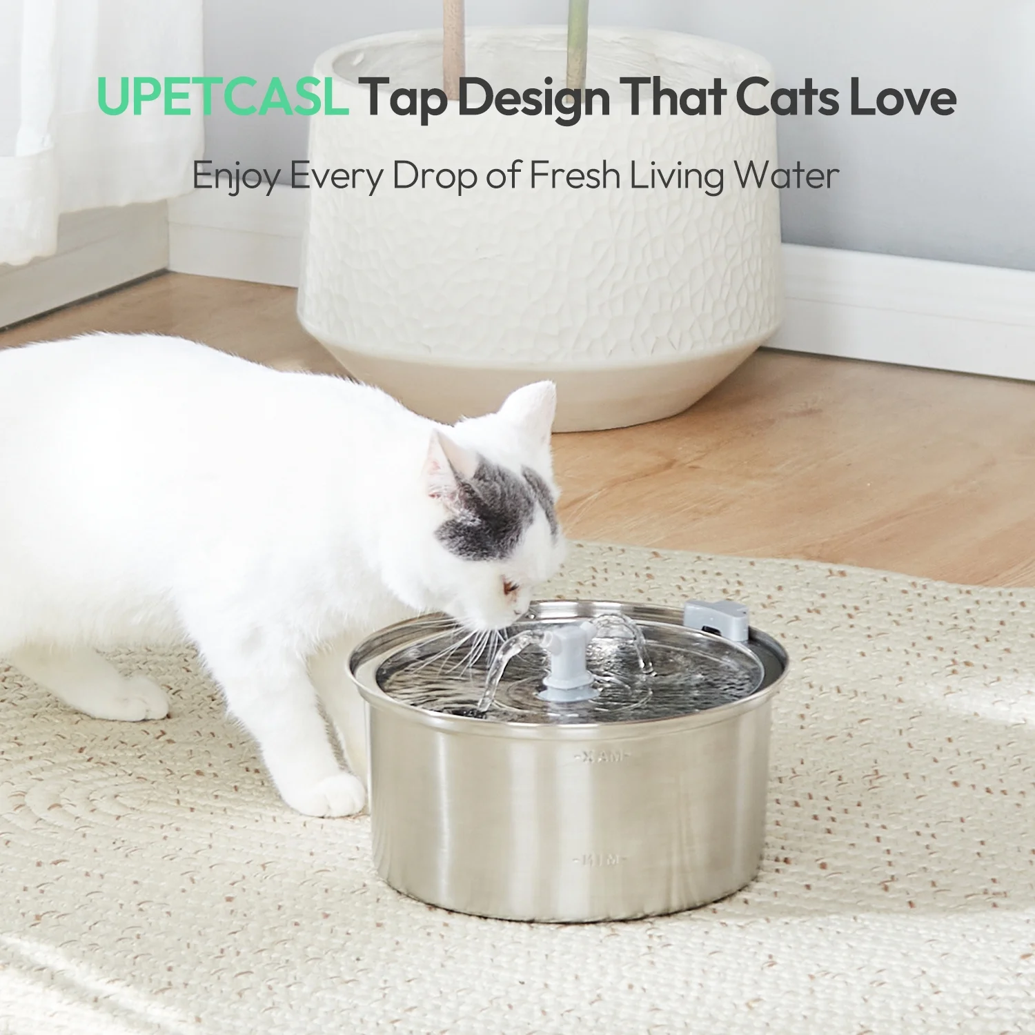 UPETCASL Cat Water Fountain Stainless Steel, 3.2L/108oz Pet Water Fountain for Cats Inside with Two Faucets, Ultra-Quiet Pump Pet Water Dispenser for Cats, Dogs, Multiple Pets, Dishwasher Safe