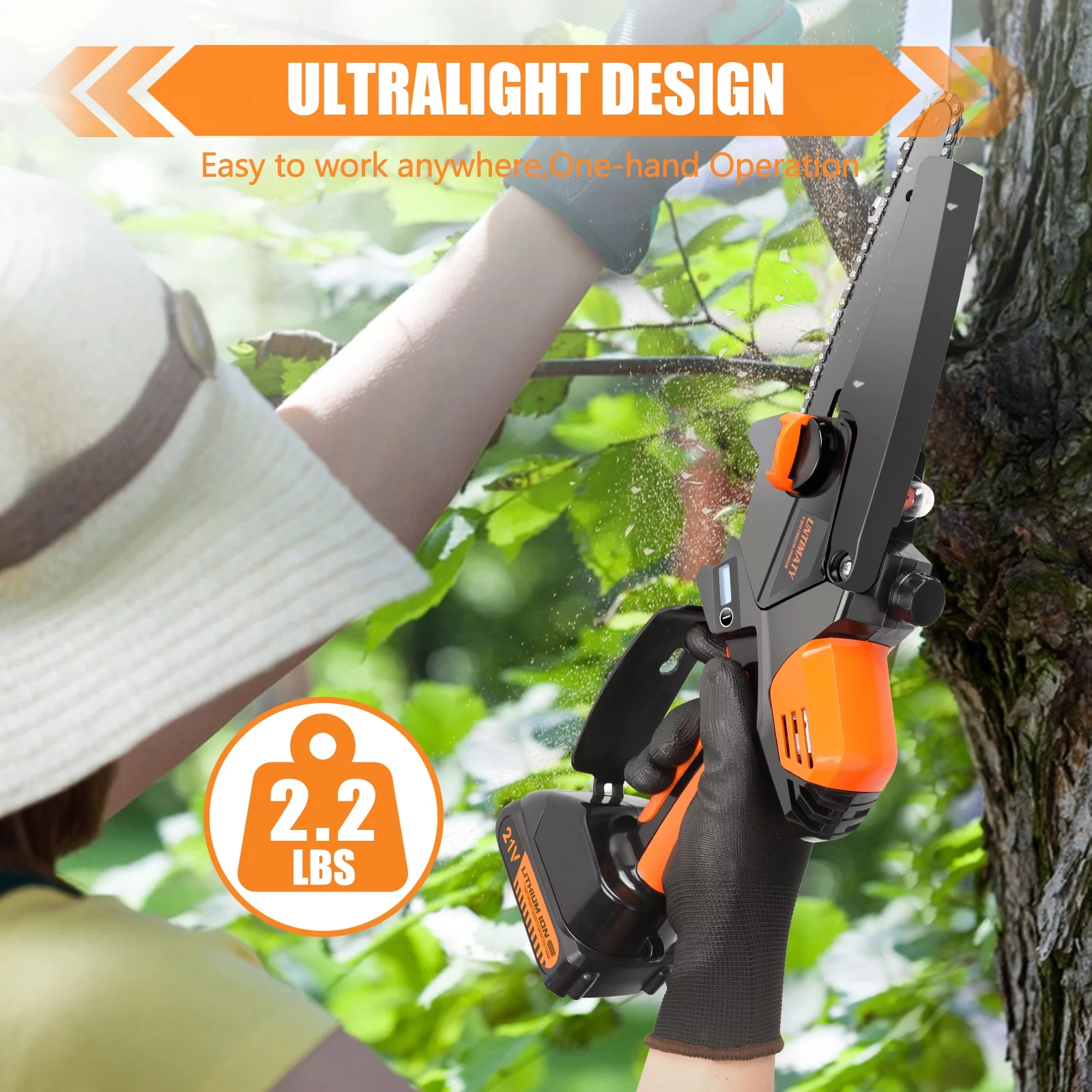 UNTIMATY 6-Inch Mini Chainsaw, Cordless Chainsaw Battery Powered with Automatic Oiler & Power Display, Handheld Electric Chain Saw for Tree Trimming Wood Cutting