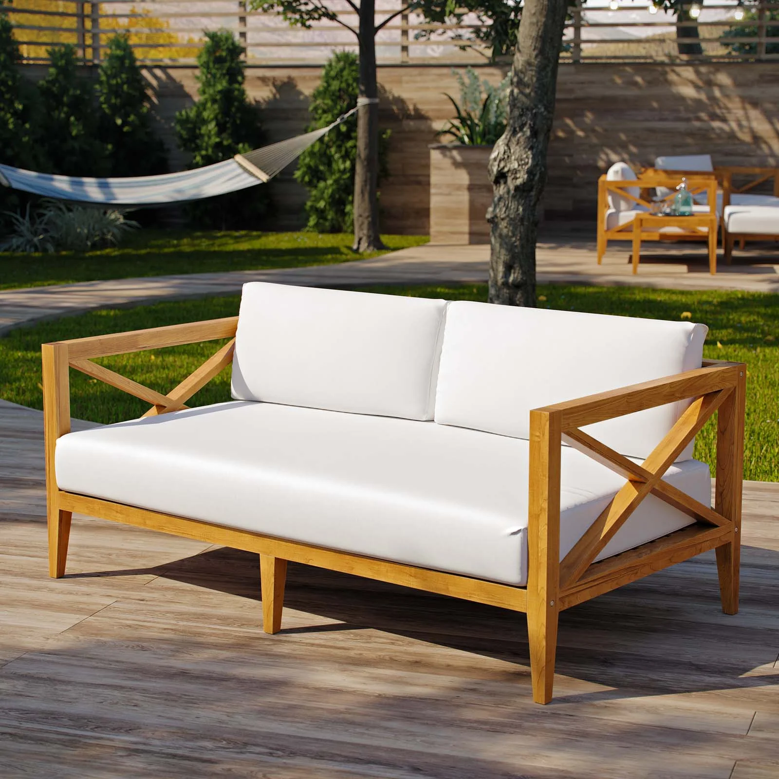 Modway Northlake Outdoor Patio Premium Grade A Teak Wood Sofa in Natural White