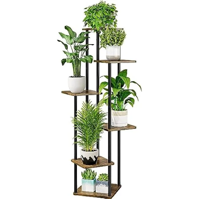Nuegear TM57562 6 Tier Indoor Metal Flower Shelf for Multiple Plants Corner, Black