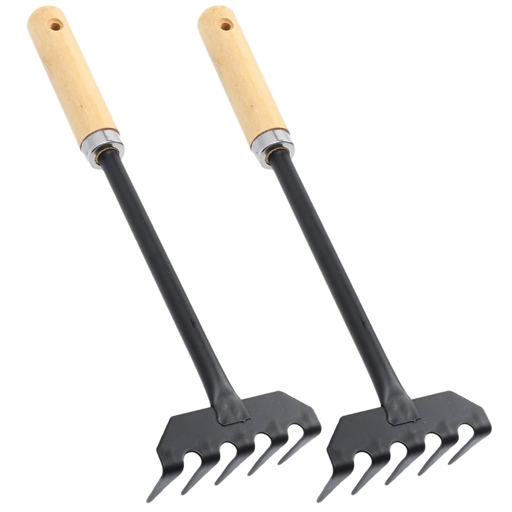 2 Pcs Trenching Tools Gravel Rake Gardening Iron Wood Child
