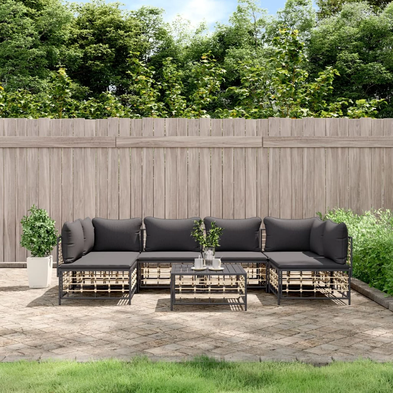 Walmeck 7 Piece Patio Set with Cushions Anthracite Poly Rattan