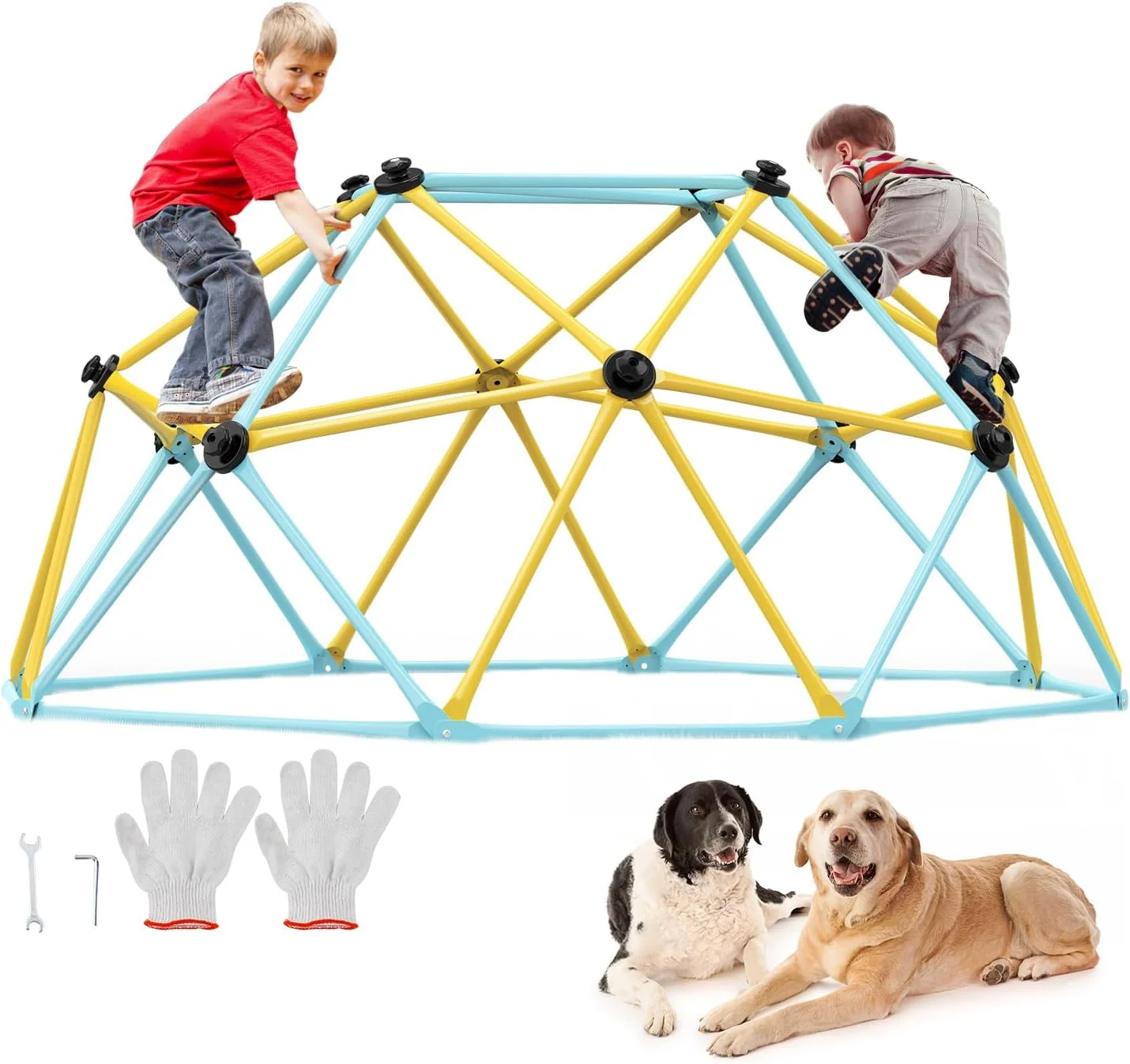 Climbing Dome, for Kids 3 to 9 Years Old, 8FT Geometric Dome Climber with Slide, Jungle Gym Supports 600LBS and Easy Assembly, with Climbing Grip, Outdoor and Indoor Play Equipment for Kids