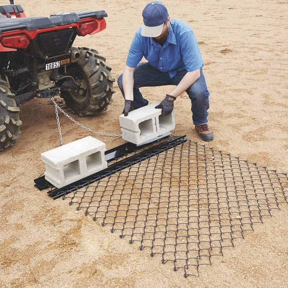 Yard Tuff 5 x 4 Foot Towable Steel Durable Rust Resistant Chain Rake Field Leveling ATV Drag Harrow with Galvanized Mesh Lining and Front Weight Tray