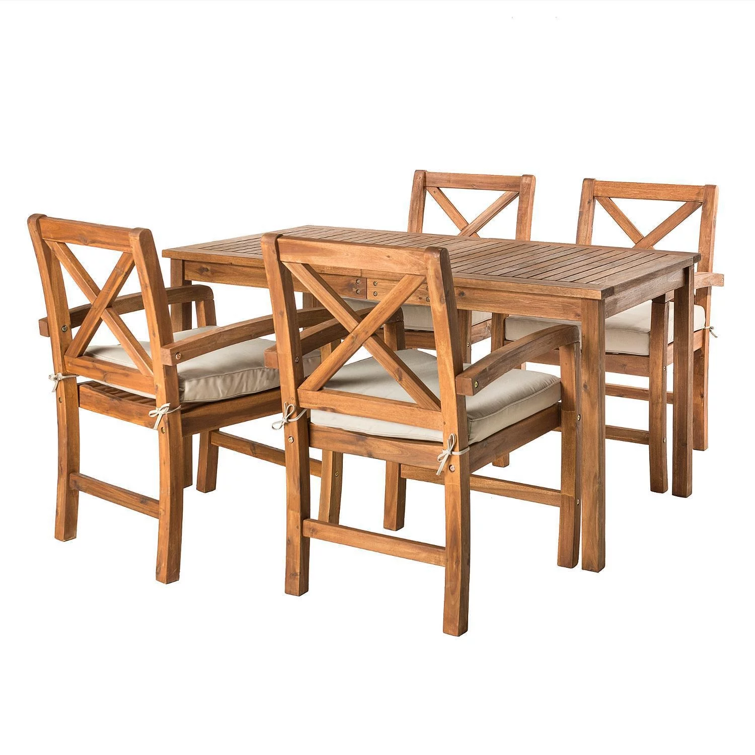 Acacia Wood Simple Patio 5-Piece Dining Set with x-shaped back - Brown